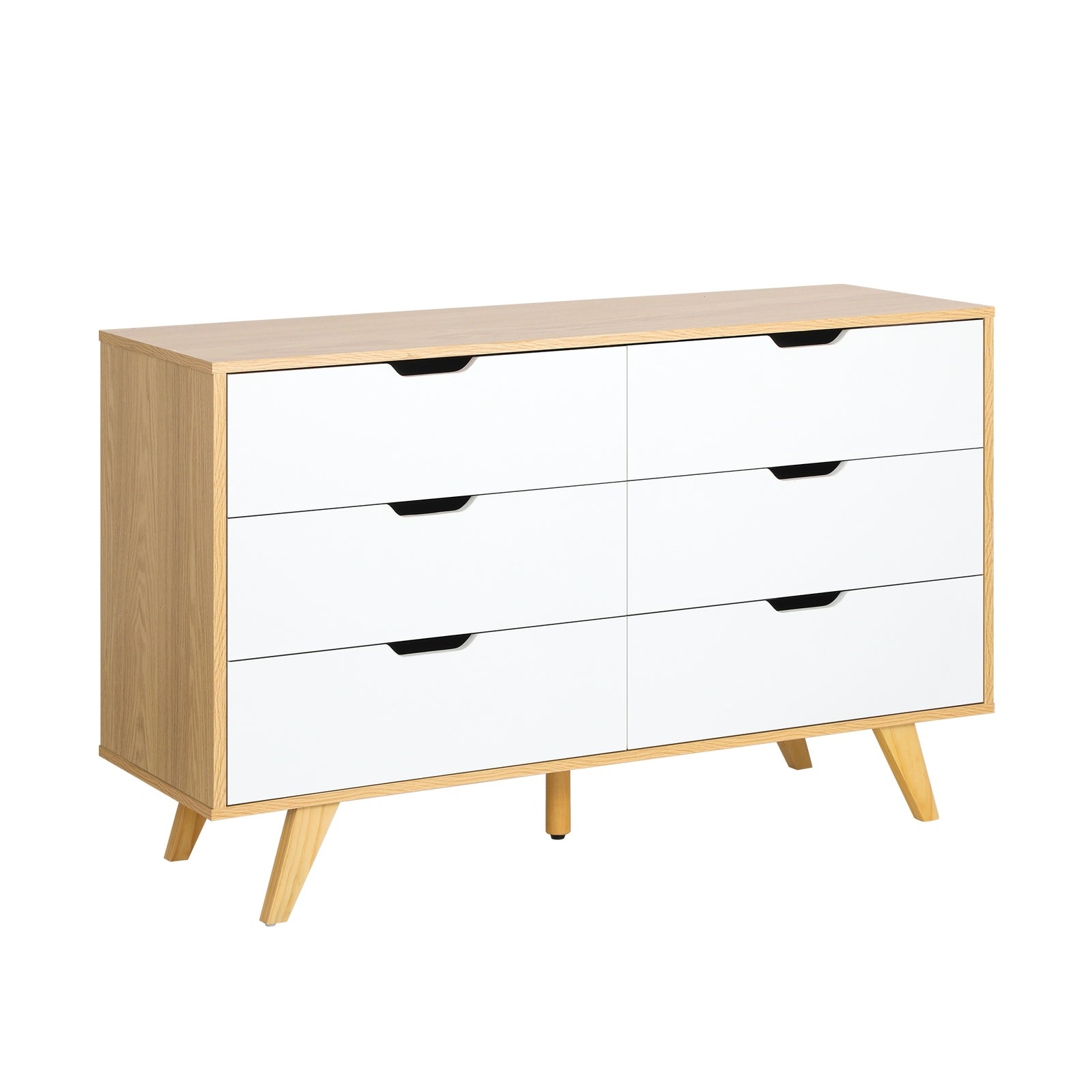 Oikiture 6 Chest of Drawers Lowboy Dresser Storage Cabinet Bedroom Wooden White - Sunyee