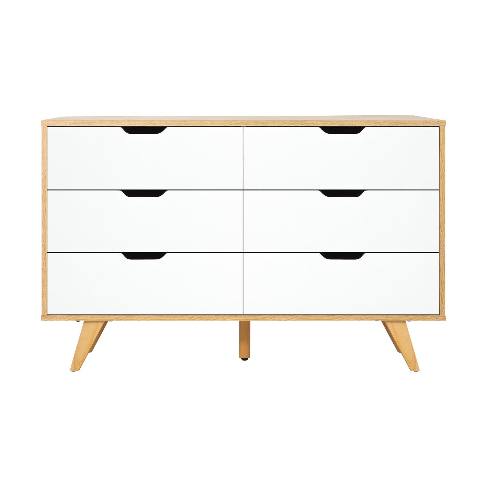 Oikiture 6 Chest of Drawers Lowboy Dresser Storage Cabinet Bedroom Wooden White - Sunyee