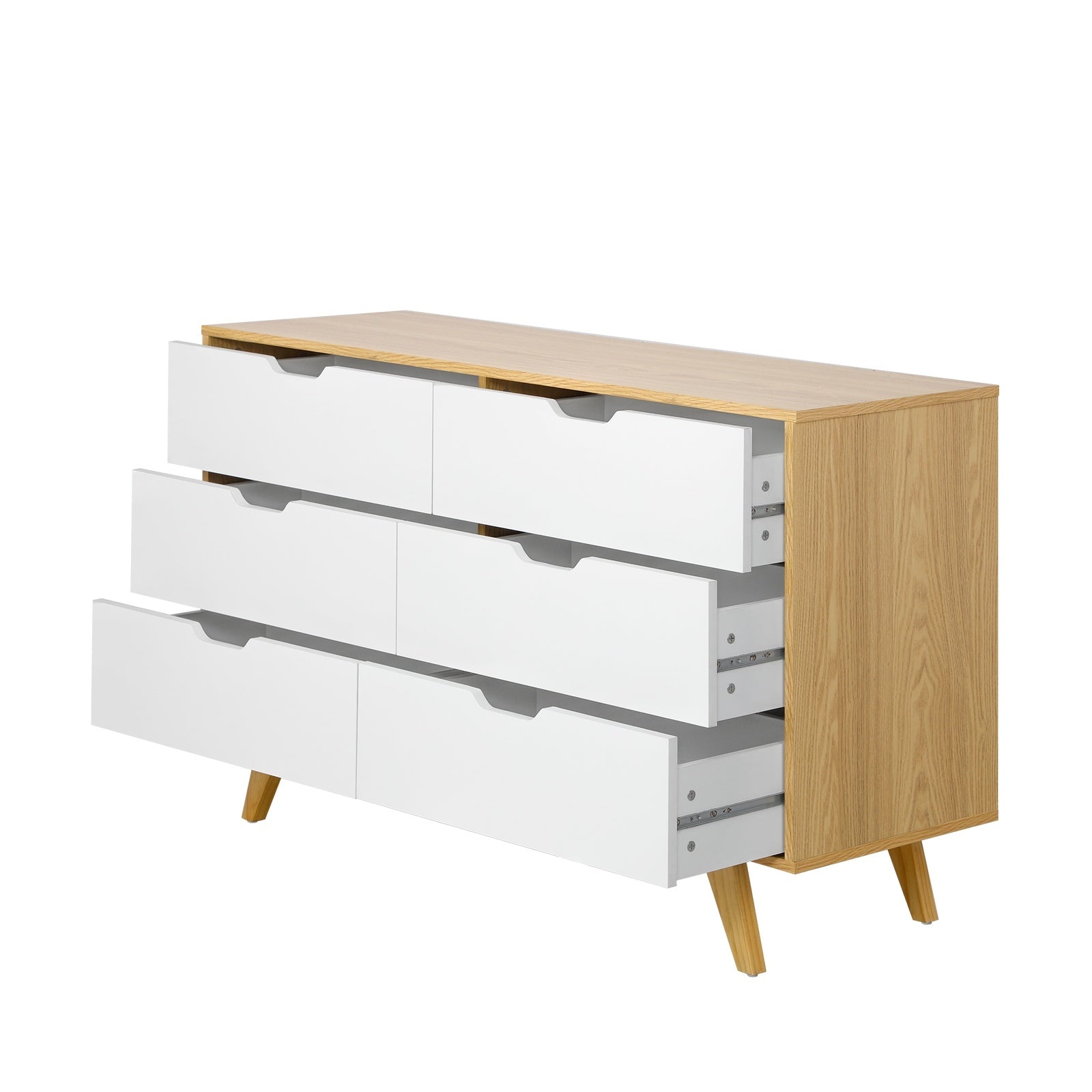 Oikiture 6 Chest of Drawers Lowboy Dresser Storage Cabinet Bedroom Wooden White - Sunyee