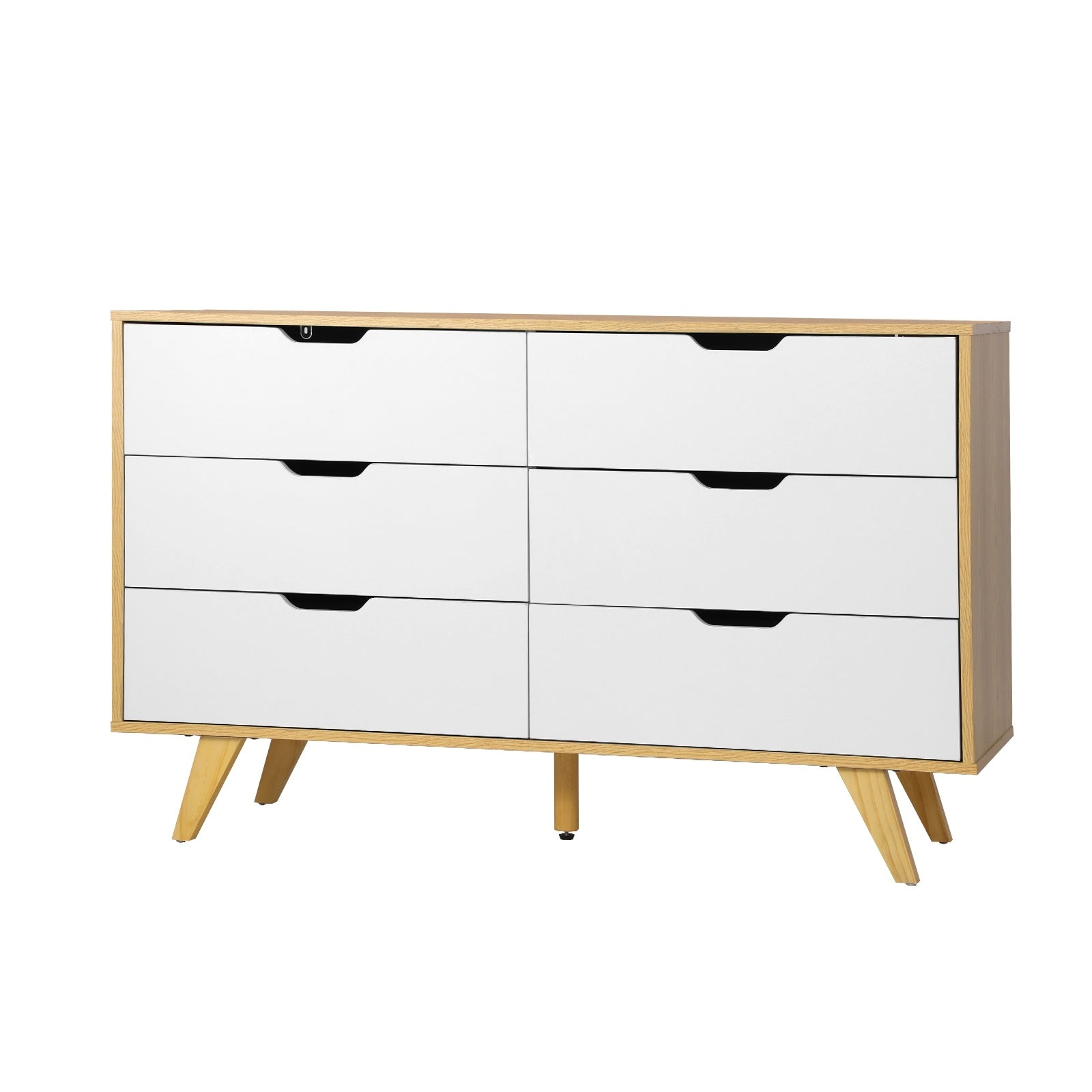 Oikiture 6 Chest of Drawers Lowboy Dresser Storage Cabinet Bedroom Wooden White - Sunyee