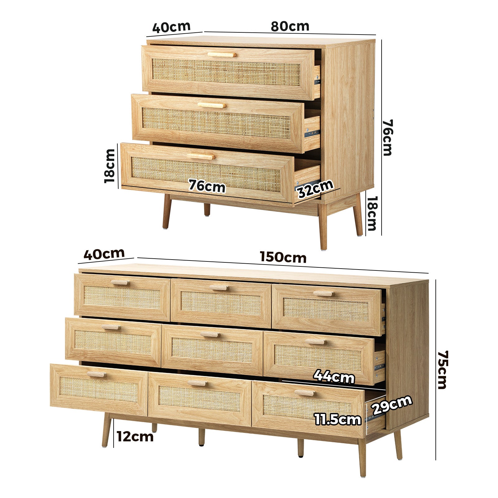 Oikiture Rattan Chest of Drawers Dresser Storage Cabinet Lowboy Bedroom Natural - Sunyee