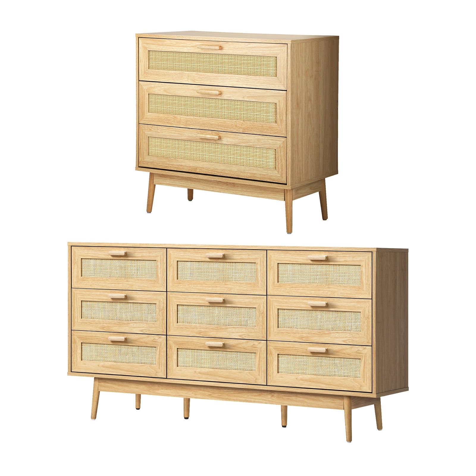 Oikiture Rattan Chest of Drawers Dresser Storage Cabinet Lowboy Bedroom Natural - Sunyee