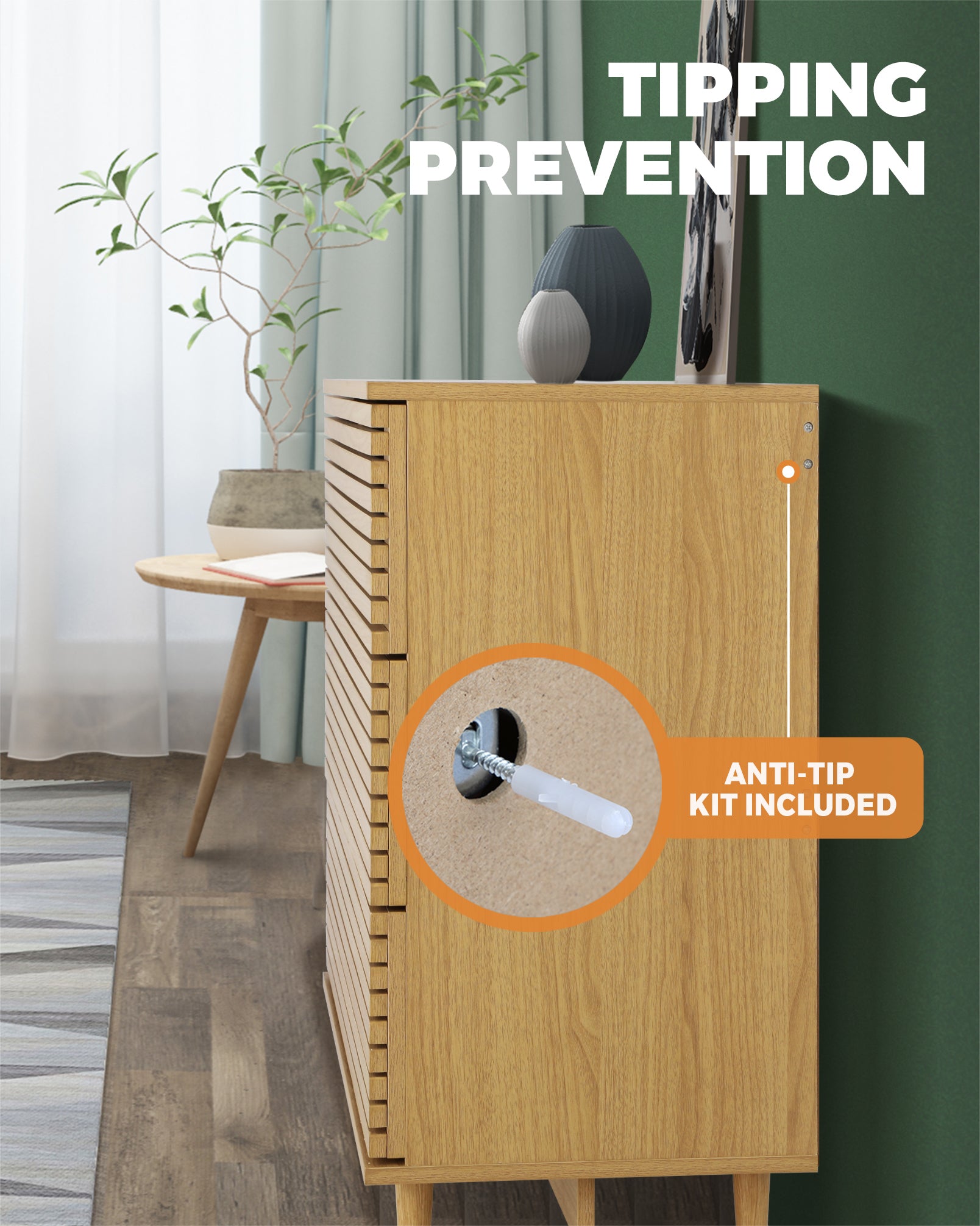 Oikiture 3 Chest of Drawers Tallboy Cabinet Bedroom Clothes Unique Furniture - Sunyee