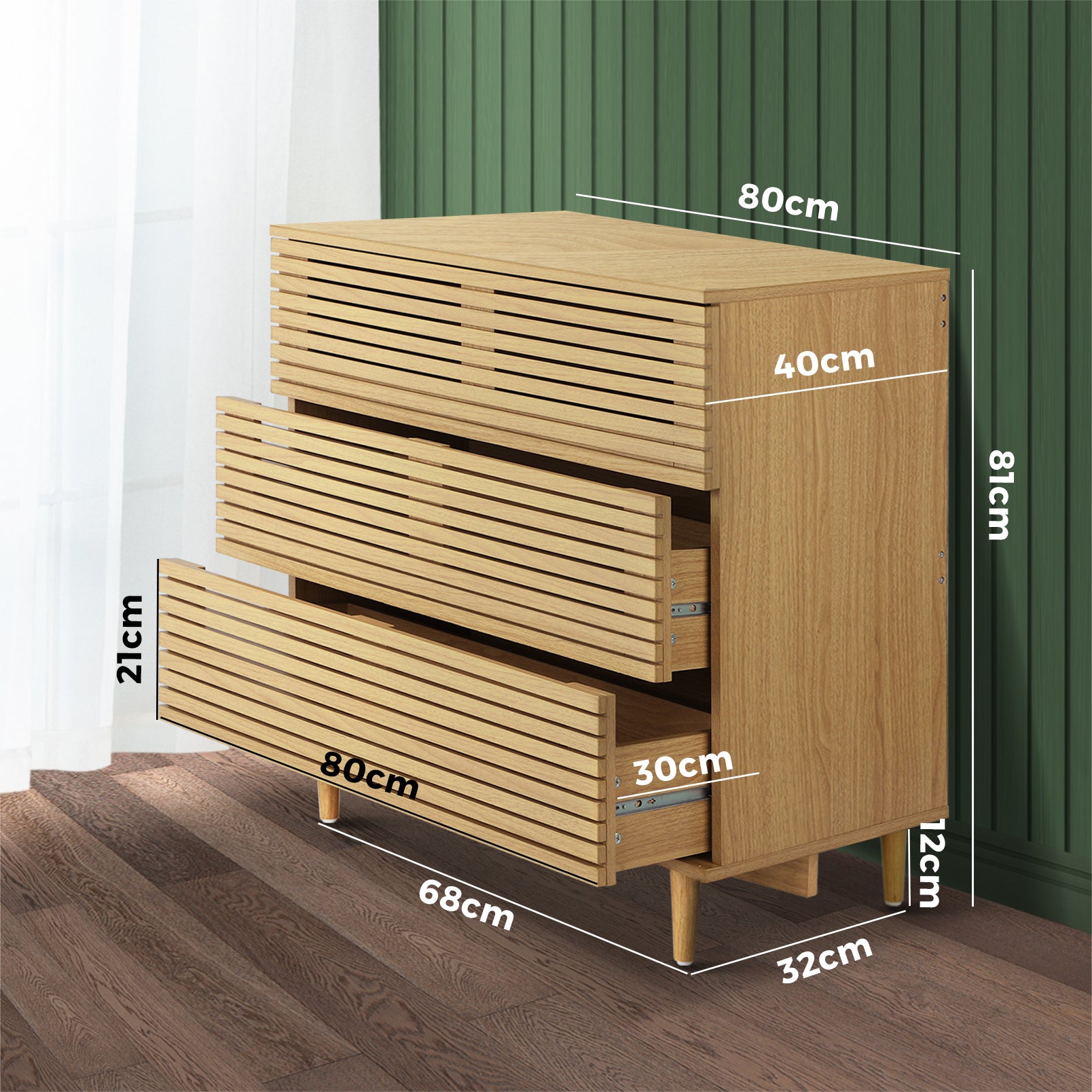 Oikiture 3 Chest of Drawers Tallboy Cabinet Bedroom Clothes Unique Furniture - Sunyee