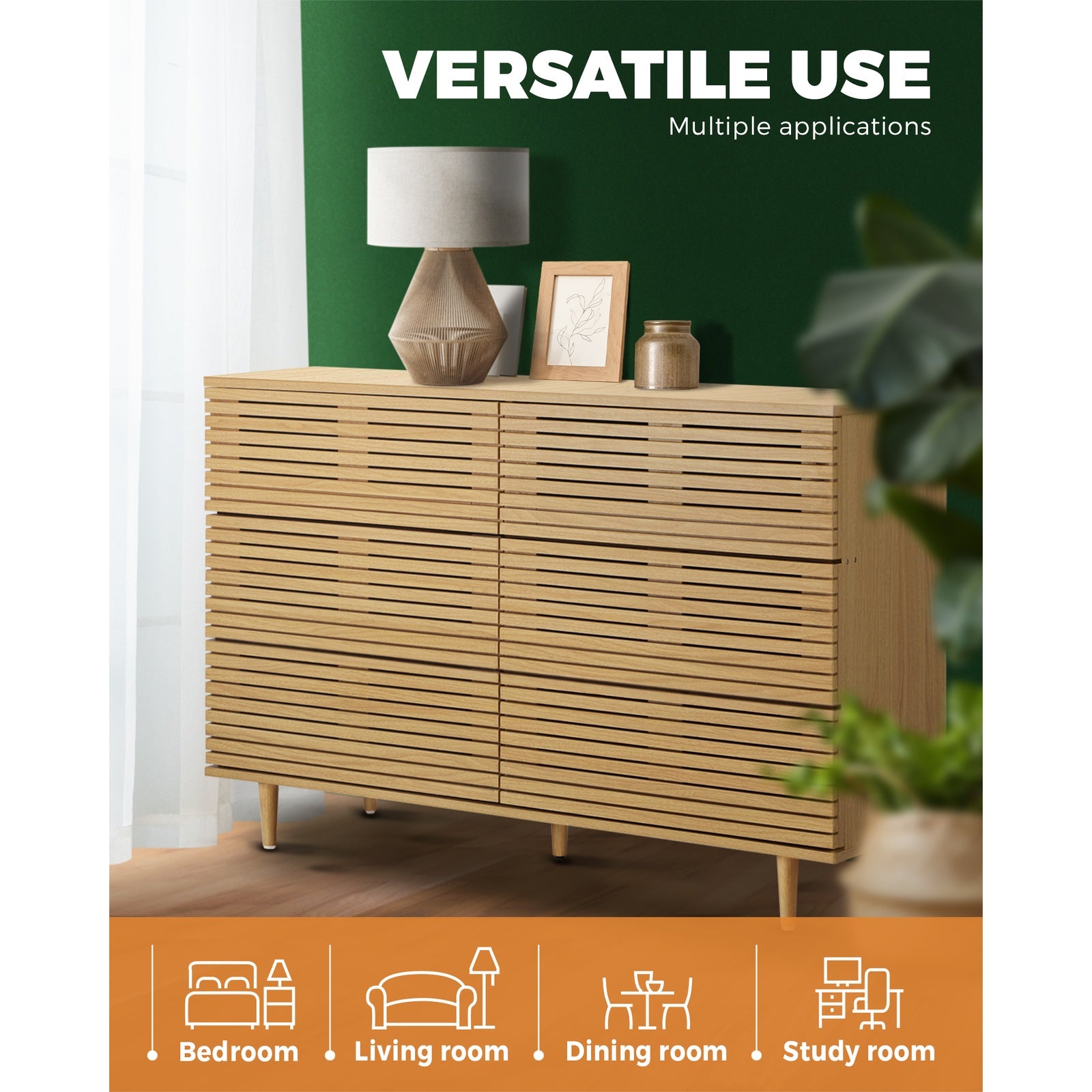 Oikiture 6 Chest of Drawers Tallboy Cabinet Bedroom Clothes Unique Furniture - Sunyee