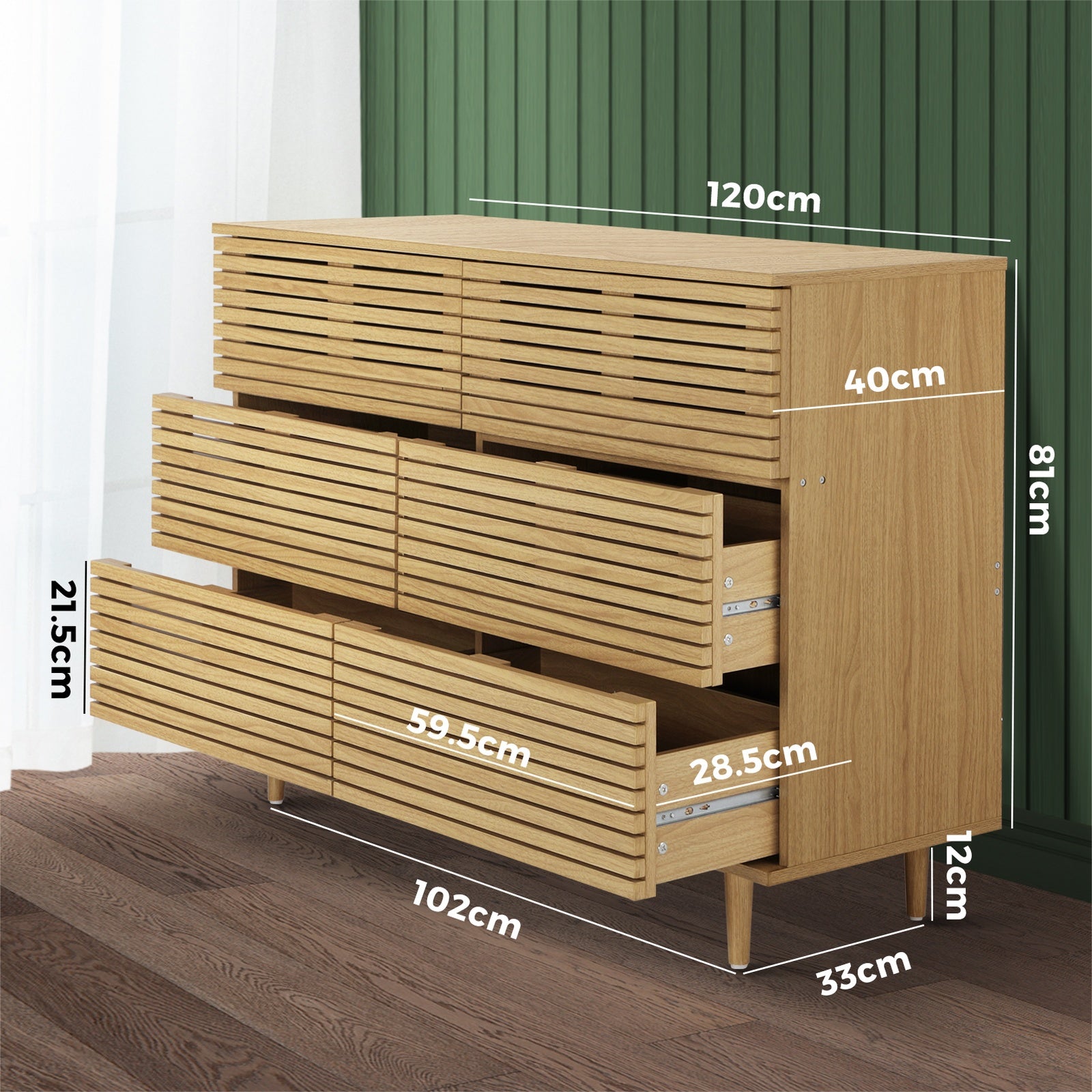 Oikiture 6 Chest of Drawers Tallboy Cabinet Bedroom Clothes Unique Furniture - Sunyee