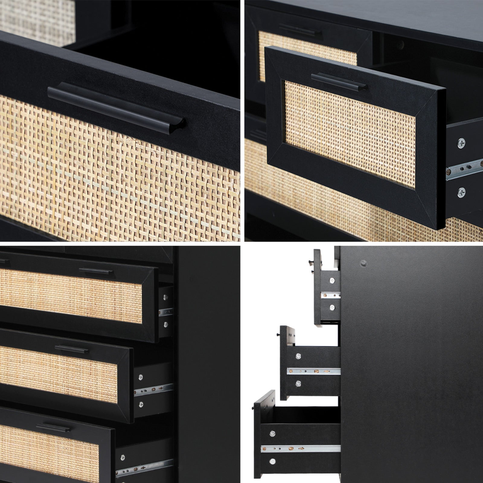 Oikiture 5 Chest of Drawers Dresser Storage Cabinet Tallboy Rattan Black - Sunyee