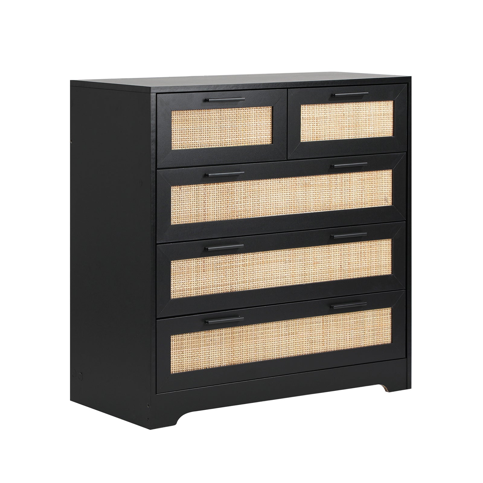 Oikiture 5 Chest of Drawers Dresser Storage Cabinet Tallboy Rattan Black - Sunyee