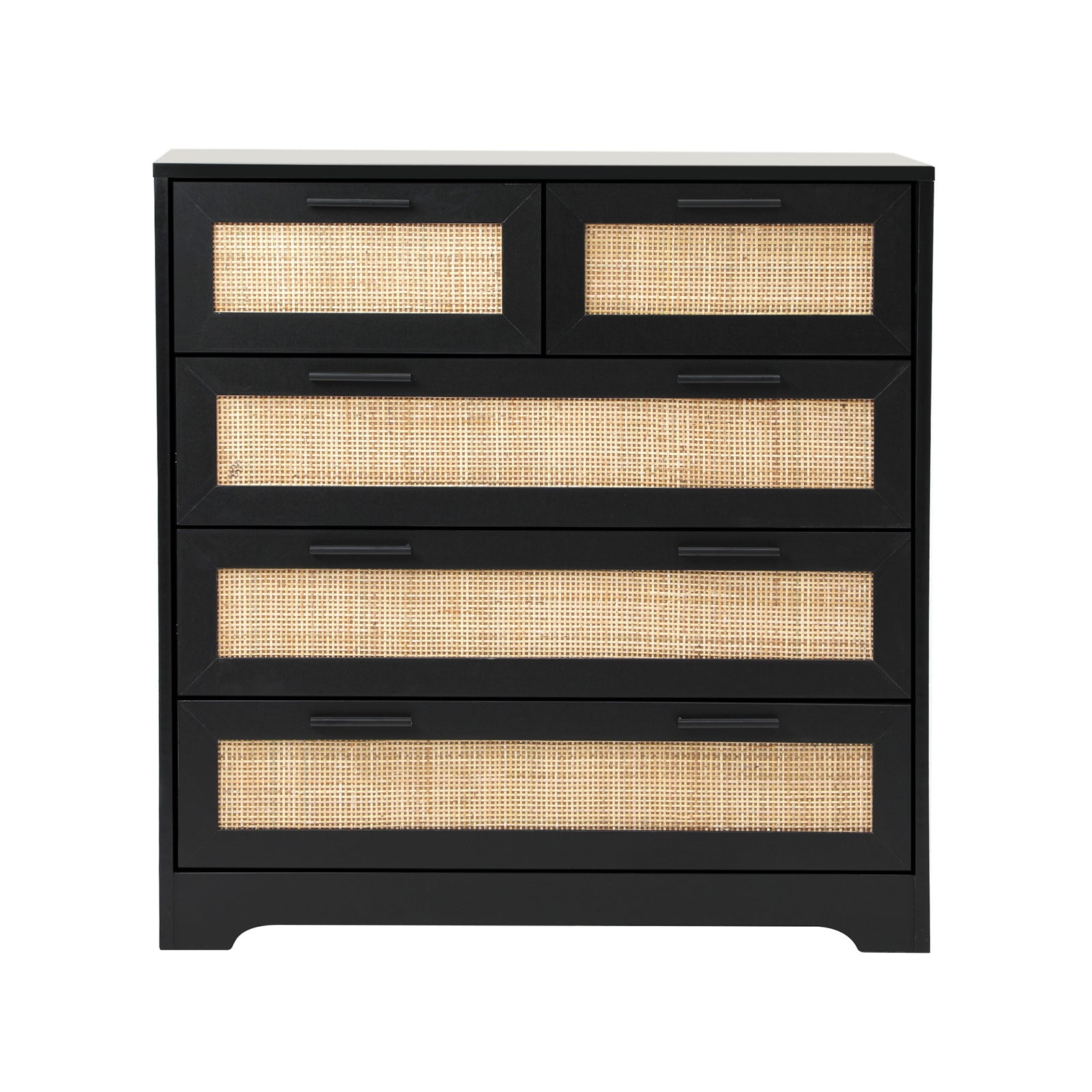 Oikiture 5 Chest of Drawers Dresser Storage Cabinet Tallboy Rattan Black - Sunyee