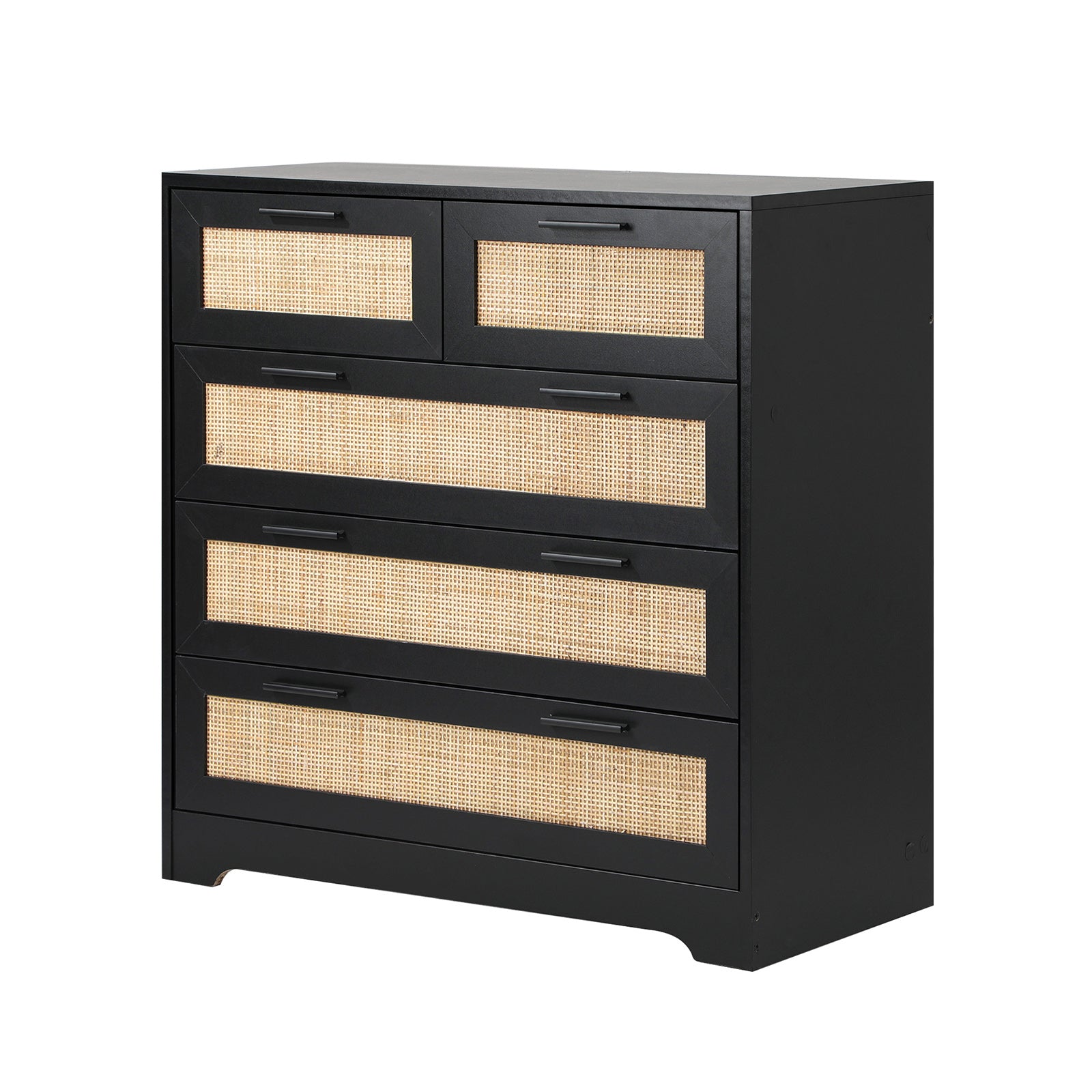 Oikiture 5 Chest of Drawers Dresser Storage Cabinet Tallboy Rattan Black - Sunyee