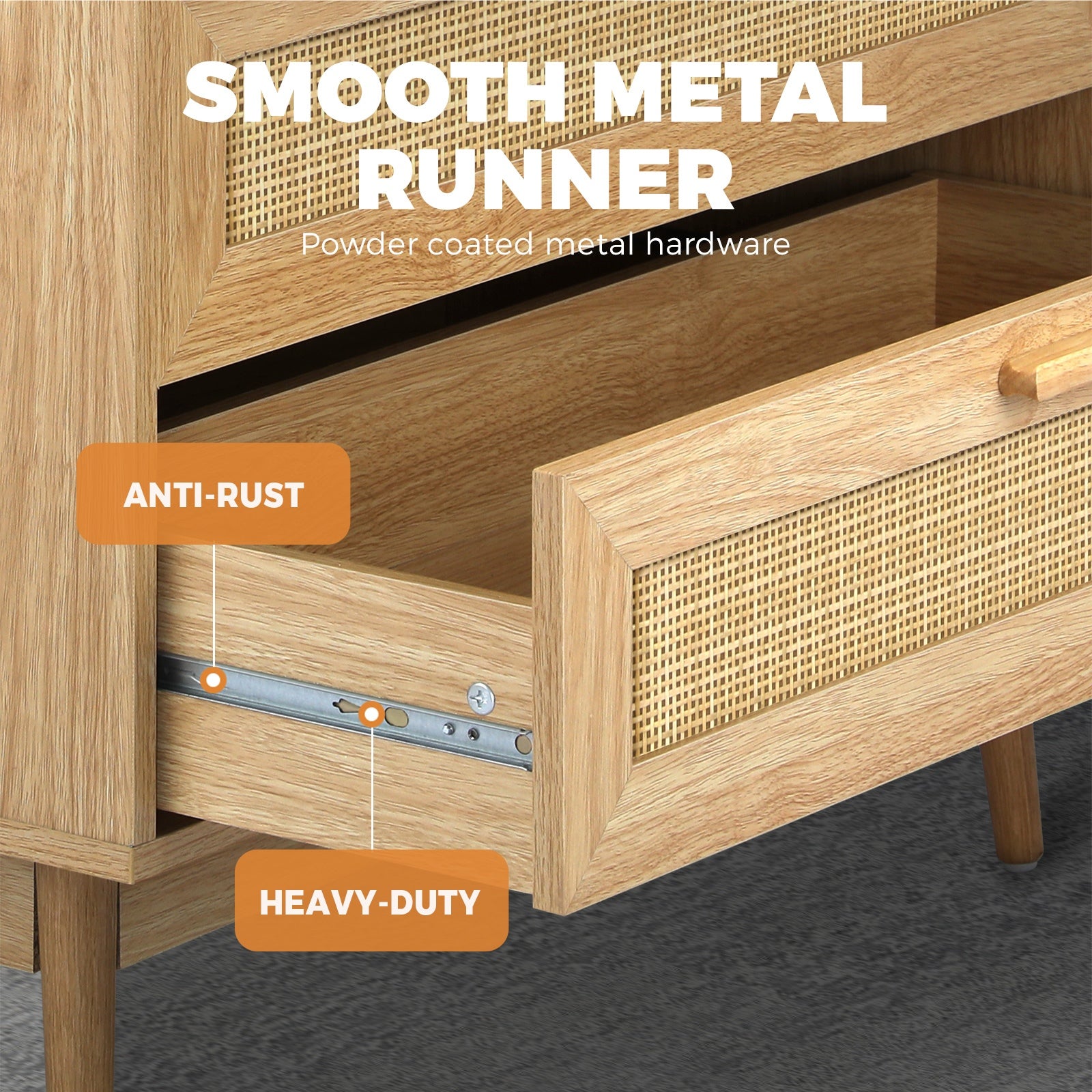 Oikiture 3 Chest of Drawers Tallboy Cabinet Clothes Storage Bedroom Rattan Wood - Sunyee