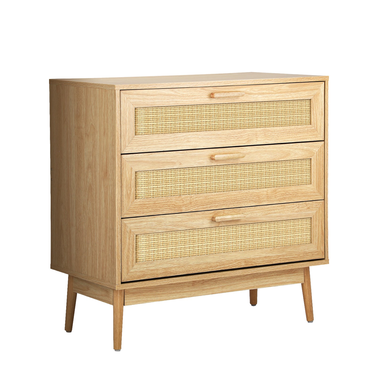 Oikiture 3 Chest of Drawers Tallboy Cabinet Clothes Storage Bedroom Rattan Wood - Sunyee