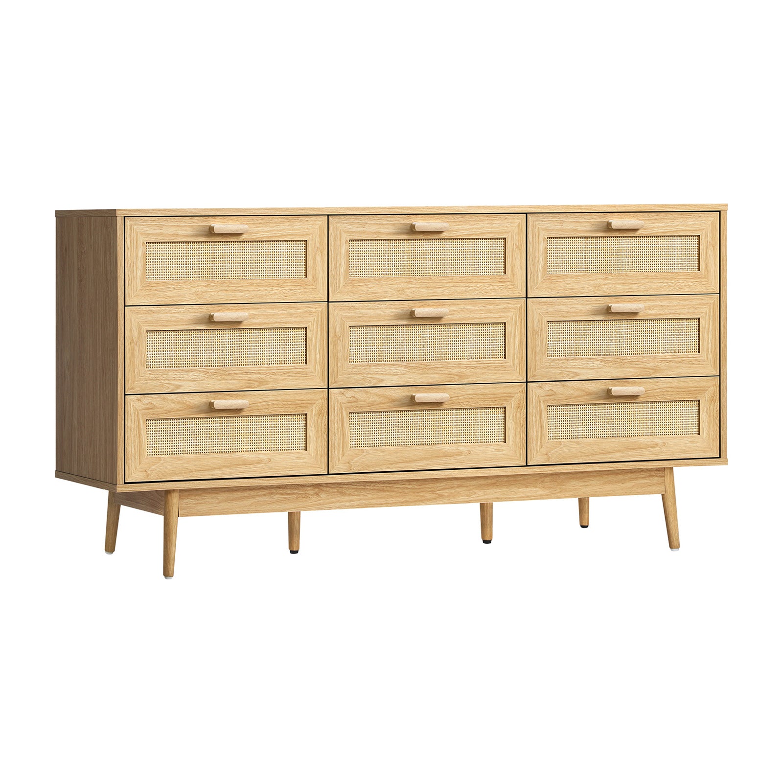 Oikiture 9 Chest of Drawers Dresser Rattan Storage Cabinet Lowboy Bedroom Wooden - Sunyee