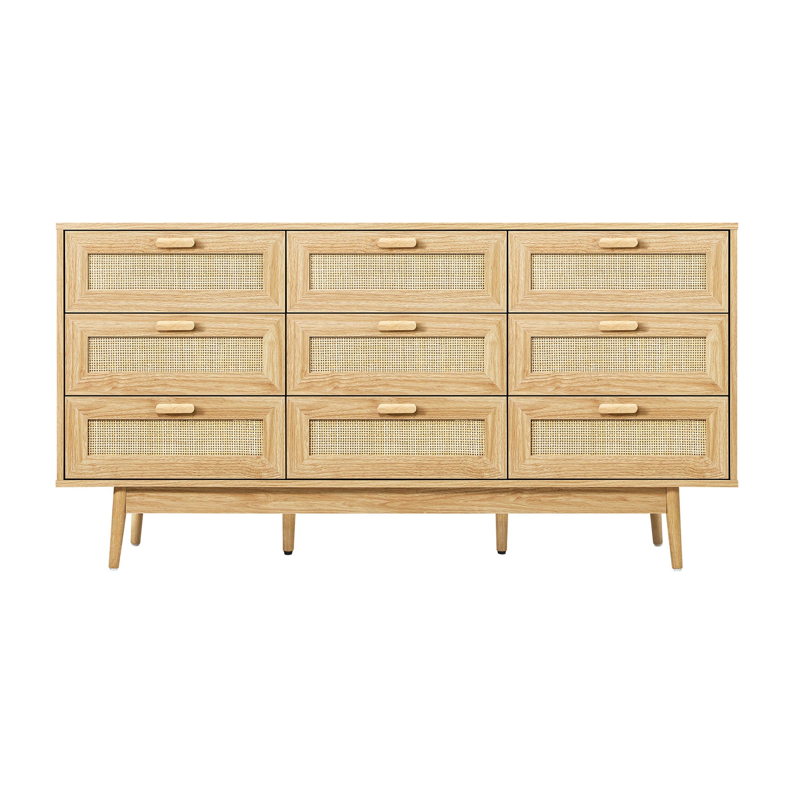 Oikiture 9 Chest of Drawers Dresser Rattan Storage Cabinet Lowboy Bedroom Wooden - Sunyee