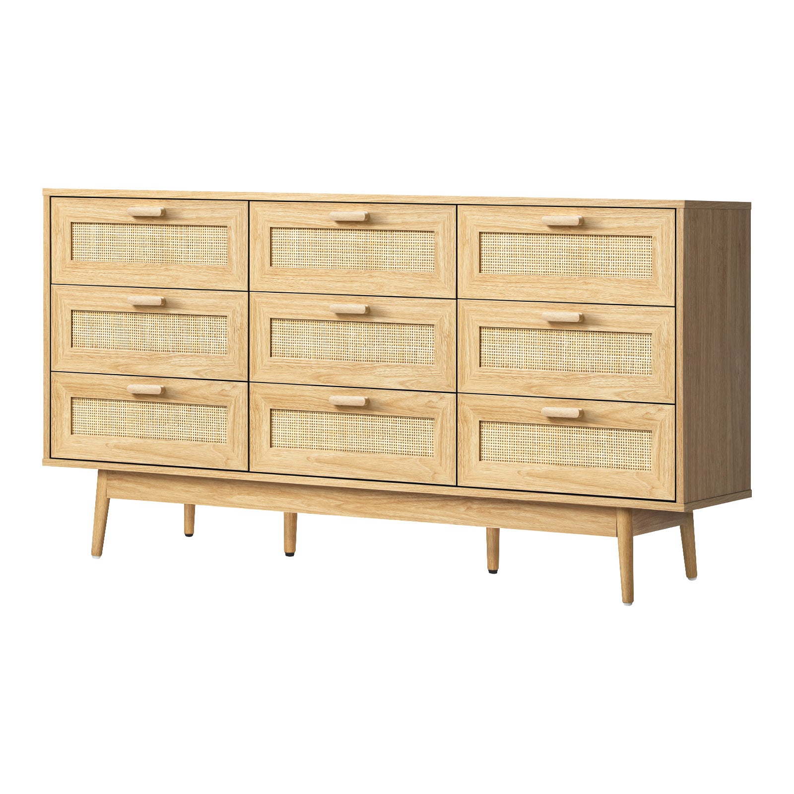 Oikiture 9 Chest of Drawers Dresser Rattan Storage Cabinet Lowboy Bedroom Wooden - Sunyee