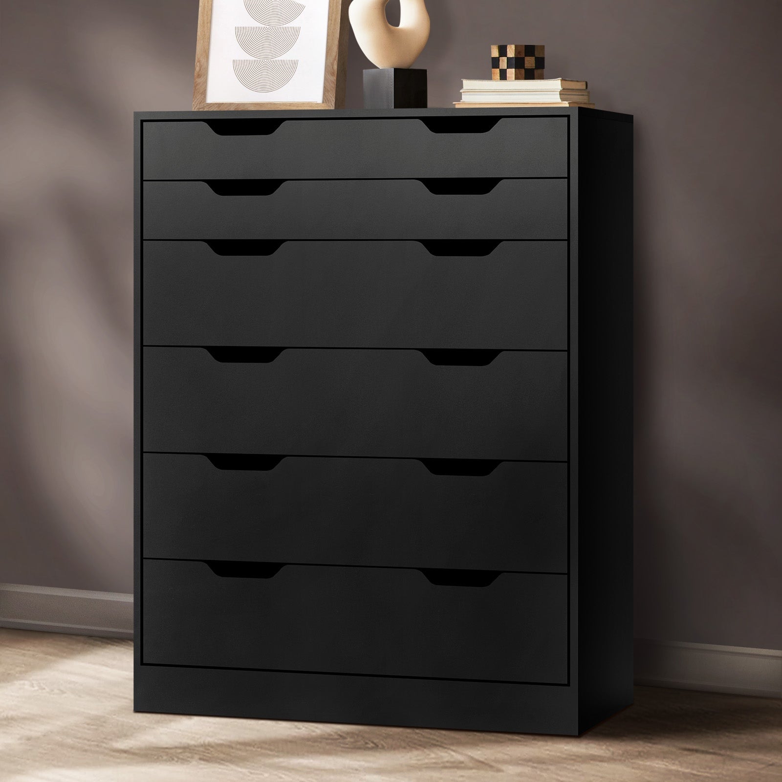 Oikiture 6 Chest of Drawers Tallboy Storage Cabinet Dresser Bedroom Black - Sunyee