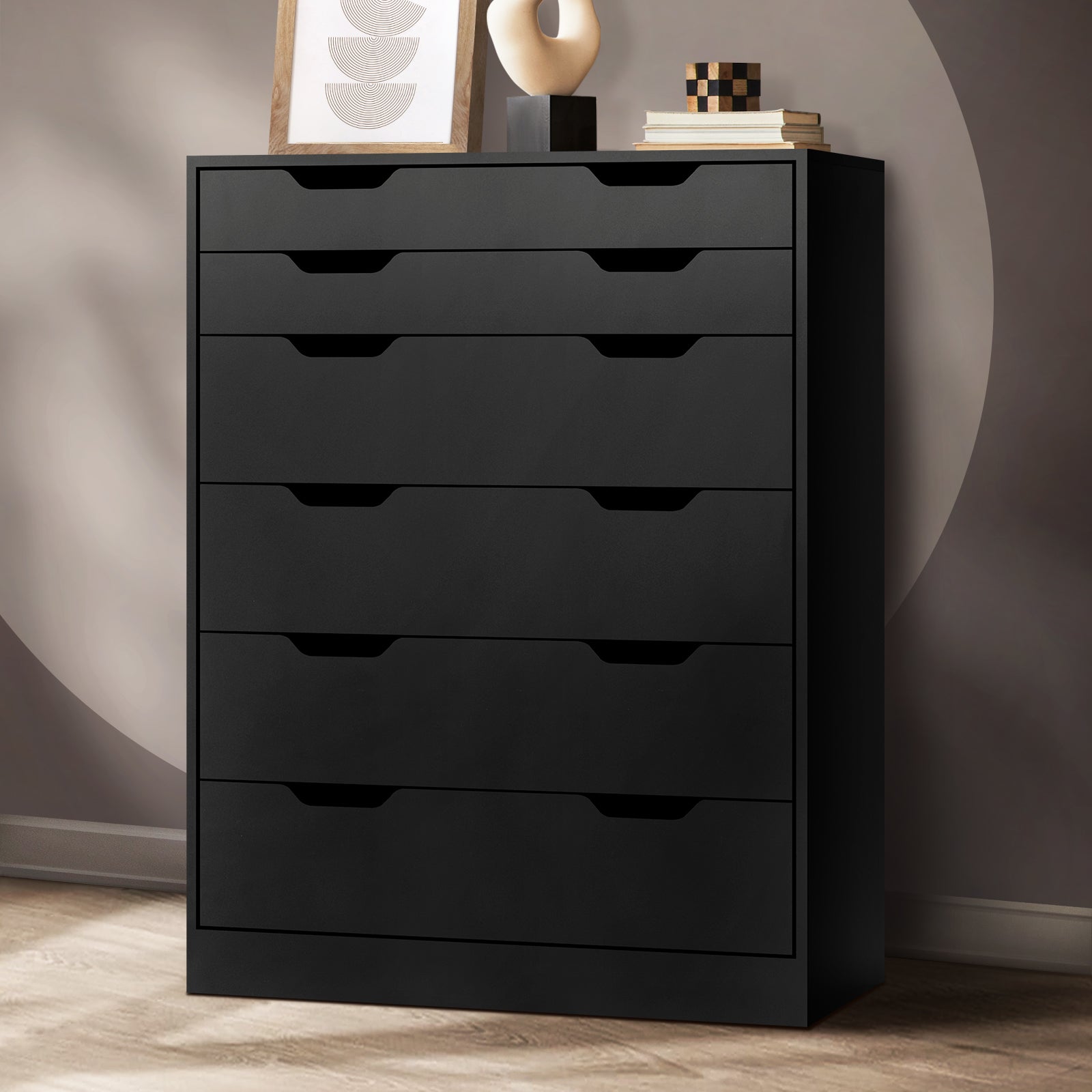 Oikiture 6 Chest of Drawers Tallboy Storage Cabinet Dresser Bedroom Black - Sunyee