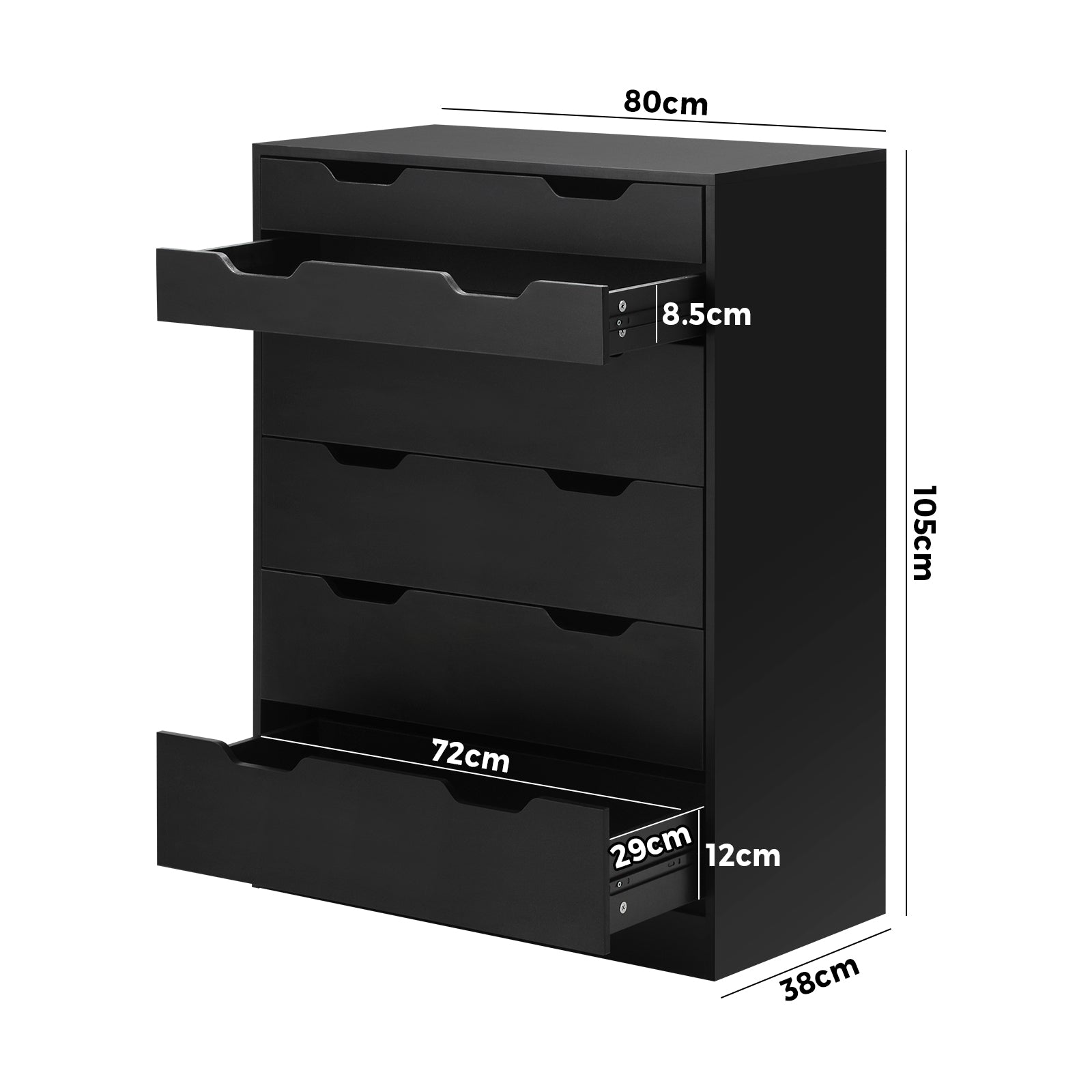 Oikiture 6 Chest of Drawers Tallboy Storage Cabinet Dresser Bedroom Black - Sunyee