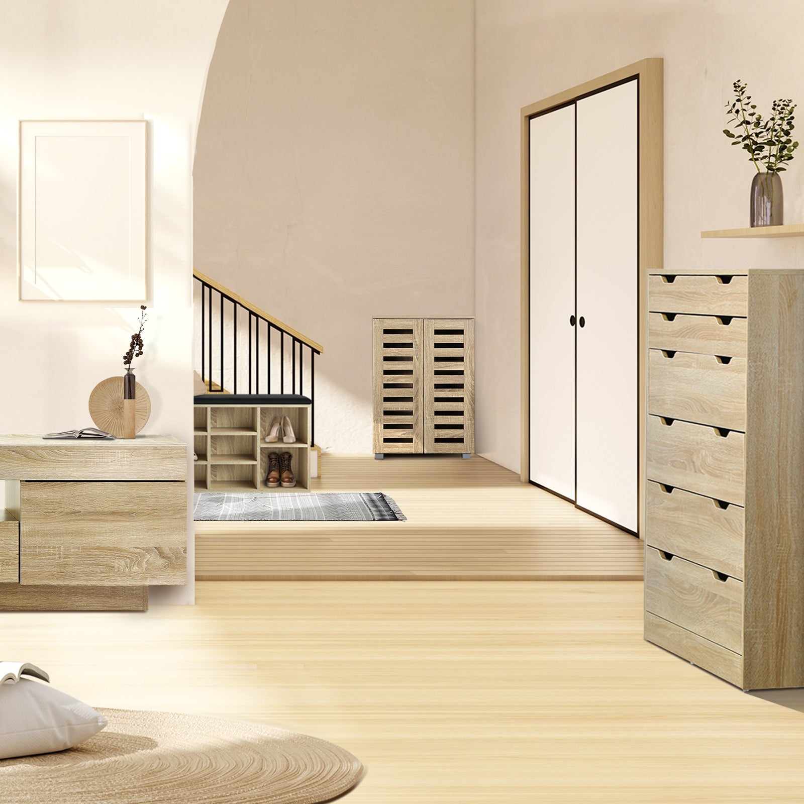 Oikiture 6 Chest of Drawers Tallboy Cabinet Bedroom Clothes Wooden Furniture - Sunyee