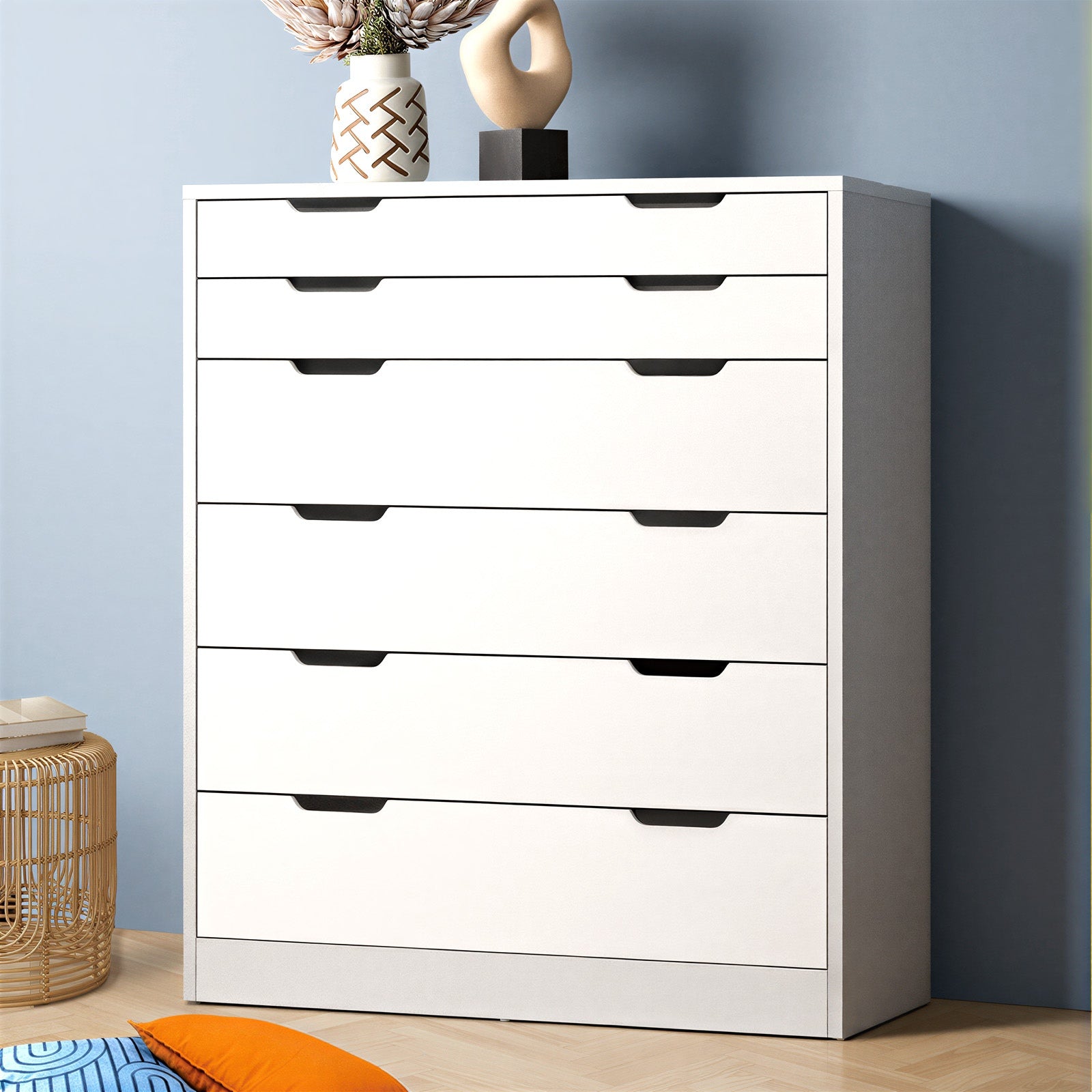 Oikiture 6 Chest of Drawers Tallboy Cabinet Bedroom Clothes White Furniture - Sunyee