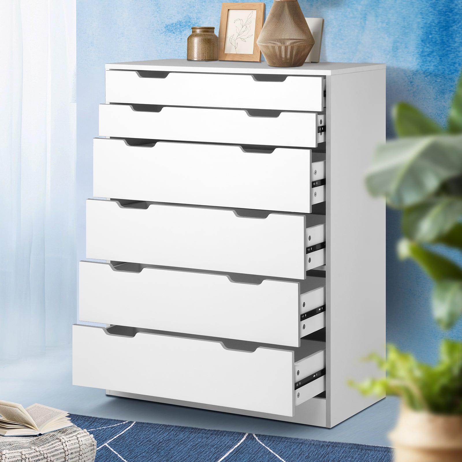 Oikiture 6 Chest of Drawers Tallboy Cabinet Bedroom Clothes White Furniture - Sunyee