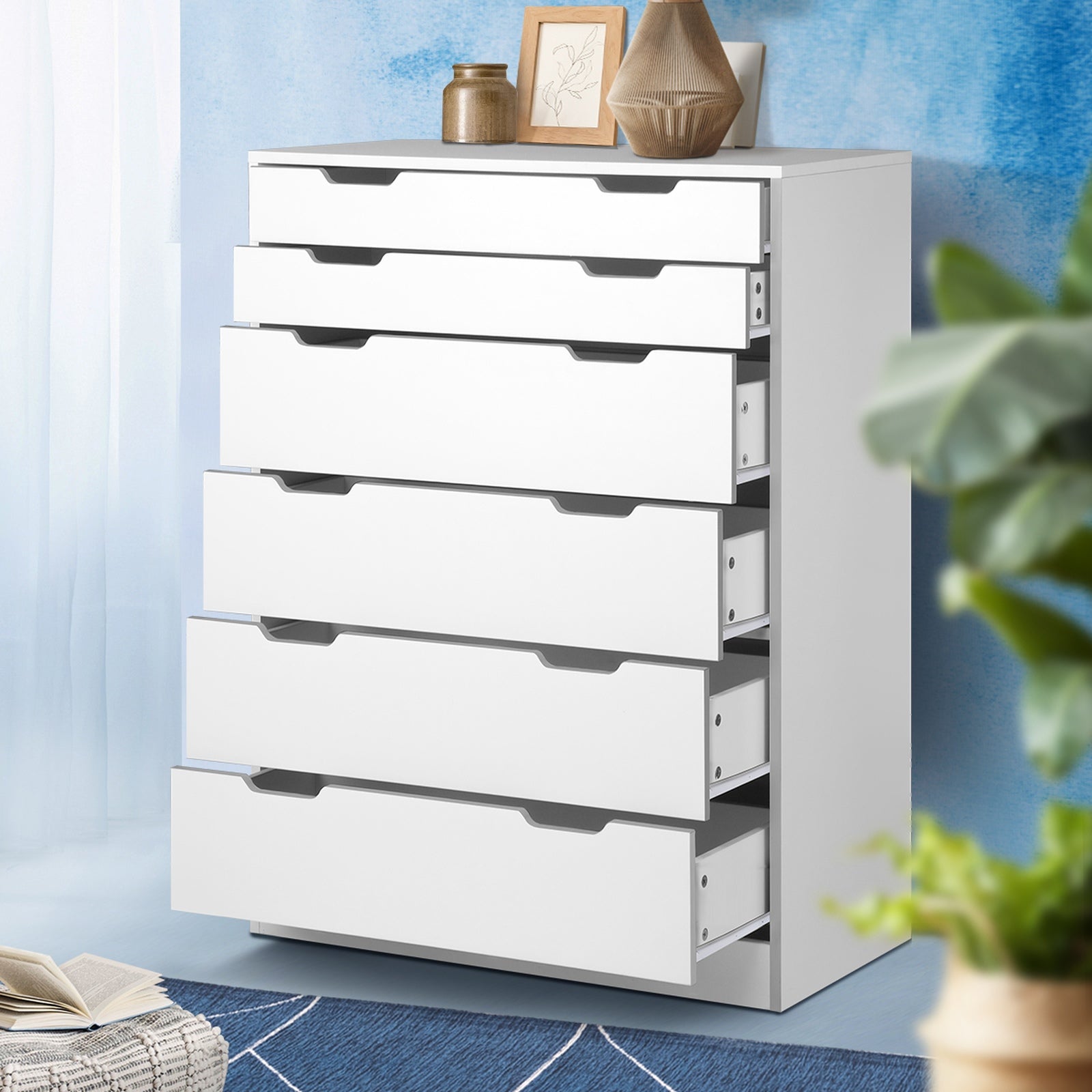 Oikiture 6 Chest of Drawers Tallboy Cabinet Bedroom Clothes White Furniture - Sunyee