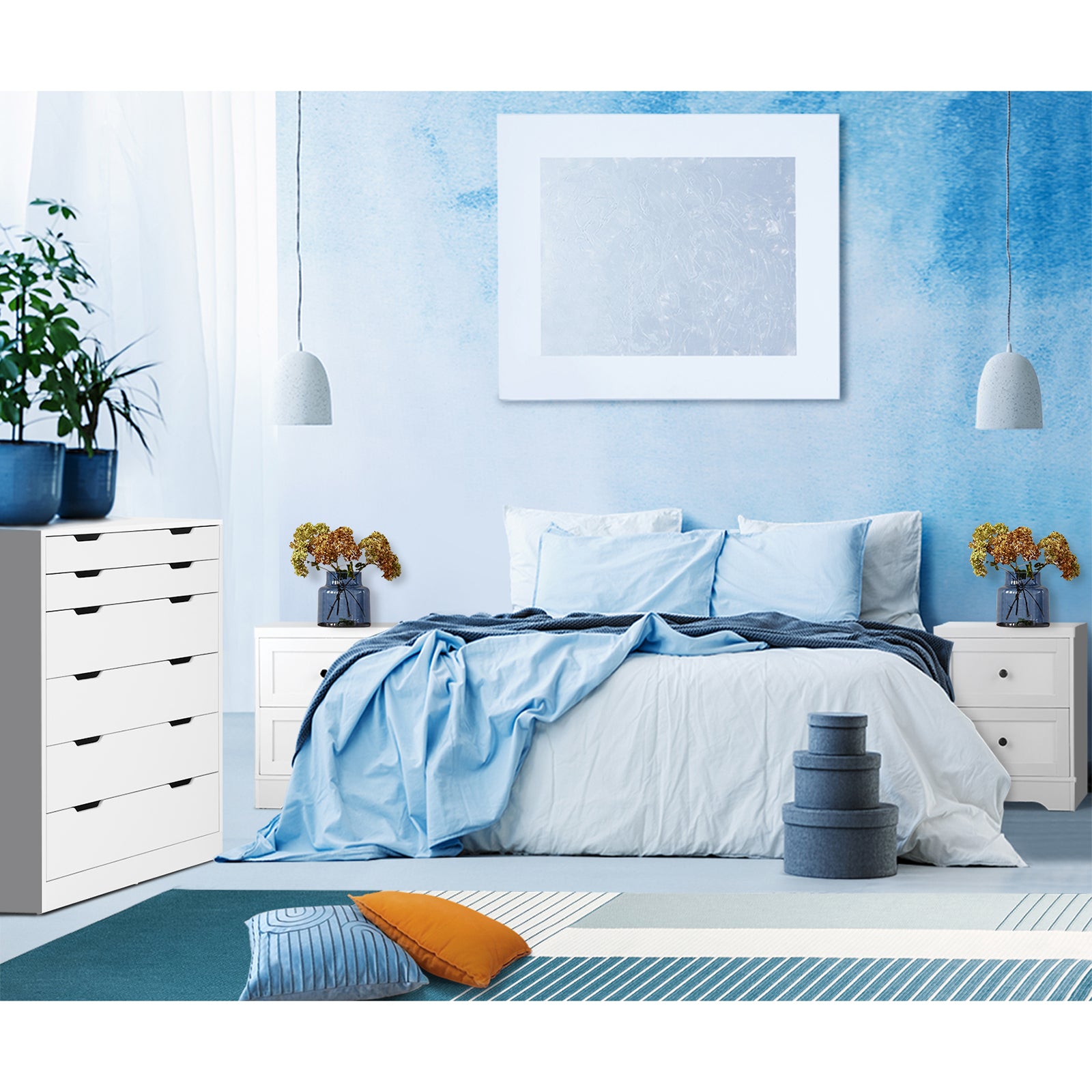 Oikiture 6 Chest of Drawers Tallboy Cabinet Bedroom Clothes White Furniture - Sunyee