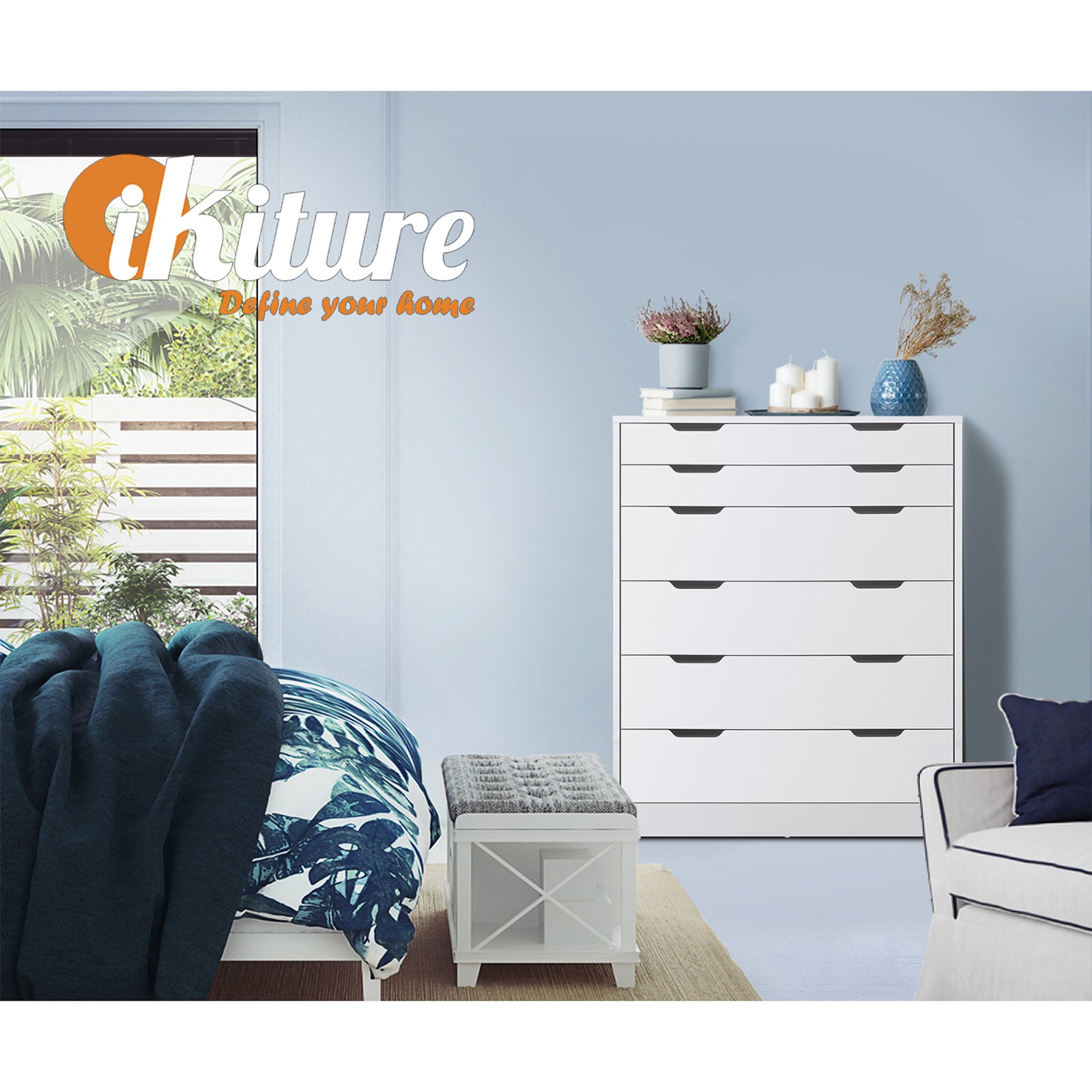 Oikiture 6 Chest of Drawers Tallboy Cabinet Bedroom Clothes White Furniture - Sunyee