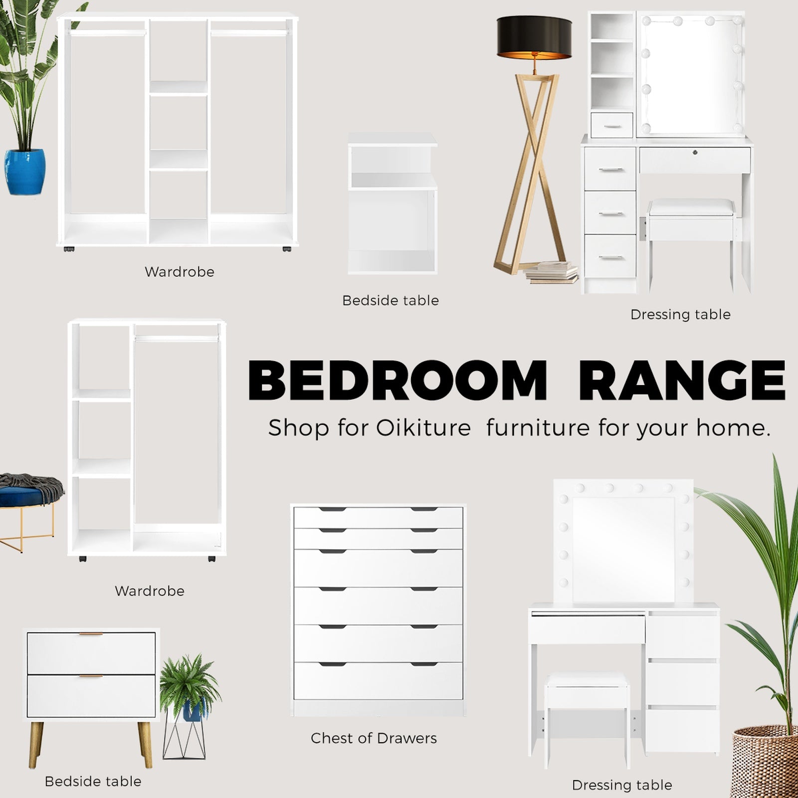 Oikiture 6 Chest of Drawers Tallboy Cabinet Bedroom Clothes White Furniture - Sunyee