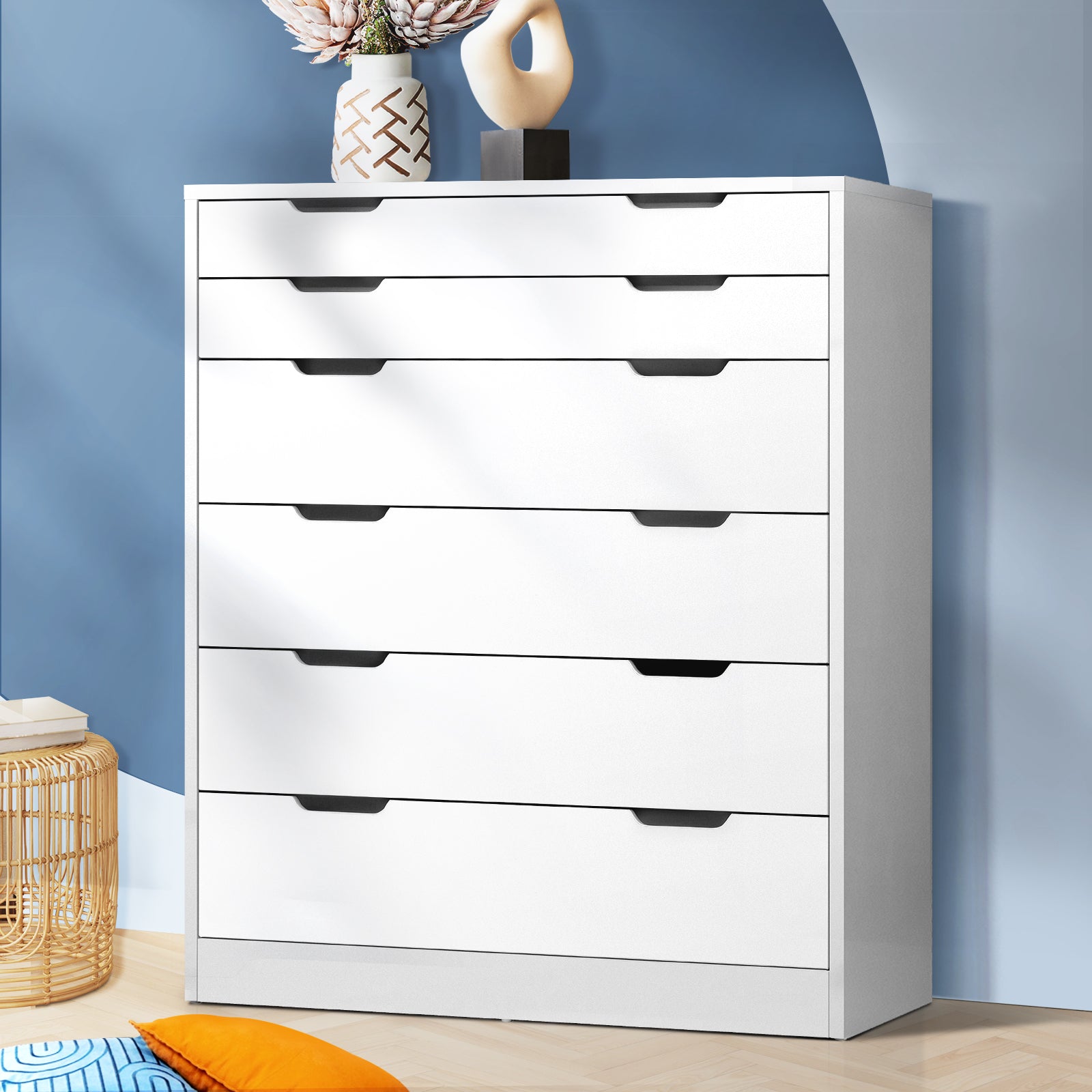Oikiture 6 Chest of Drawers Tallboy Cabinet Bedroom Clothes White Furniture - Sunyee