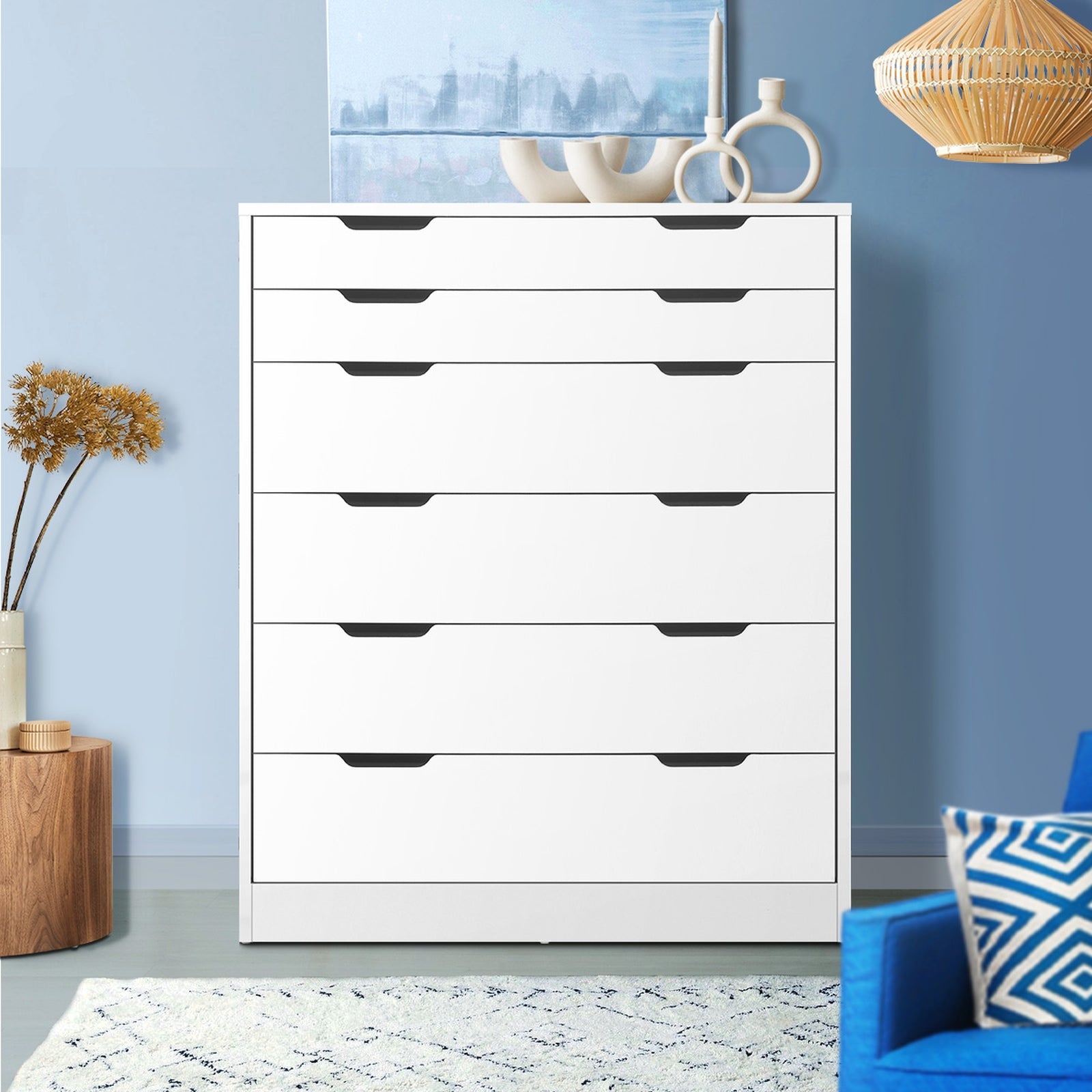 Oikiture 6 Chest of Drawers Dresser Table Tallboy Cabinet Bedroom White Oak - Sunyee