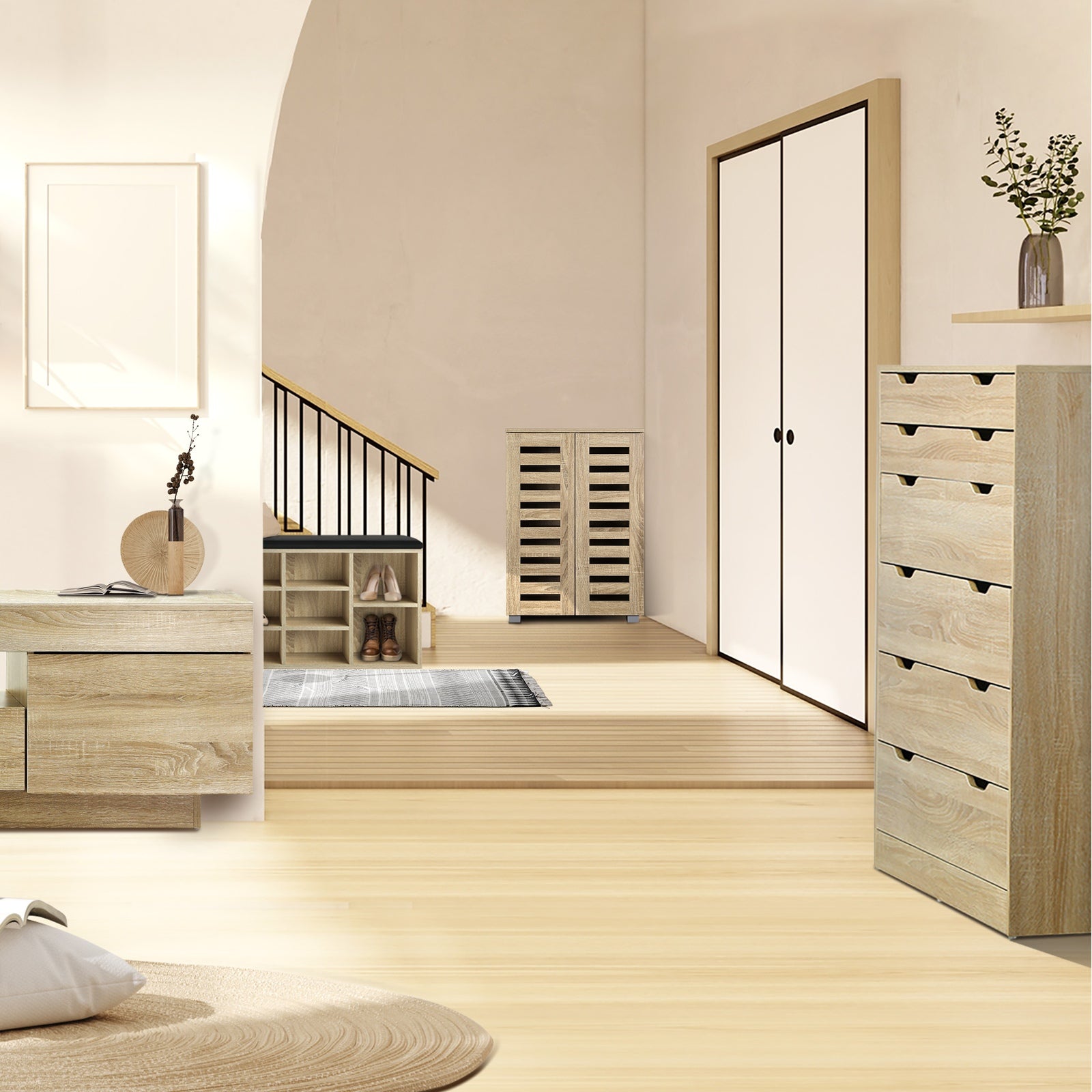 Oikiture 6 Chest of Drawers Dresser Table Tallboy Cabinet Bedroom White Oak - Sunyee