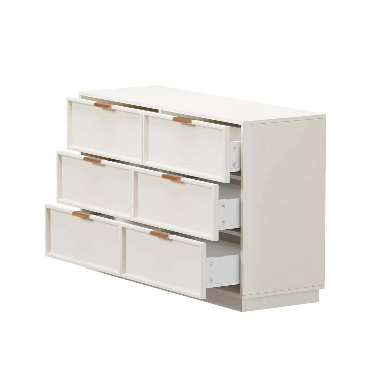 Oikiture 6 Chest of Drawer Dresser Lowboy Storage Metal Handle Creamy White