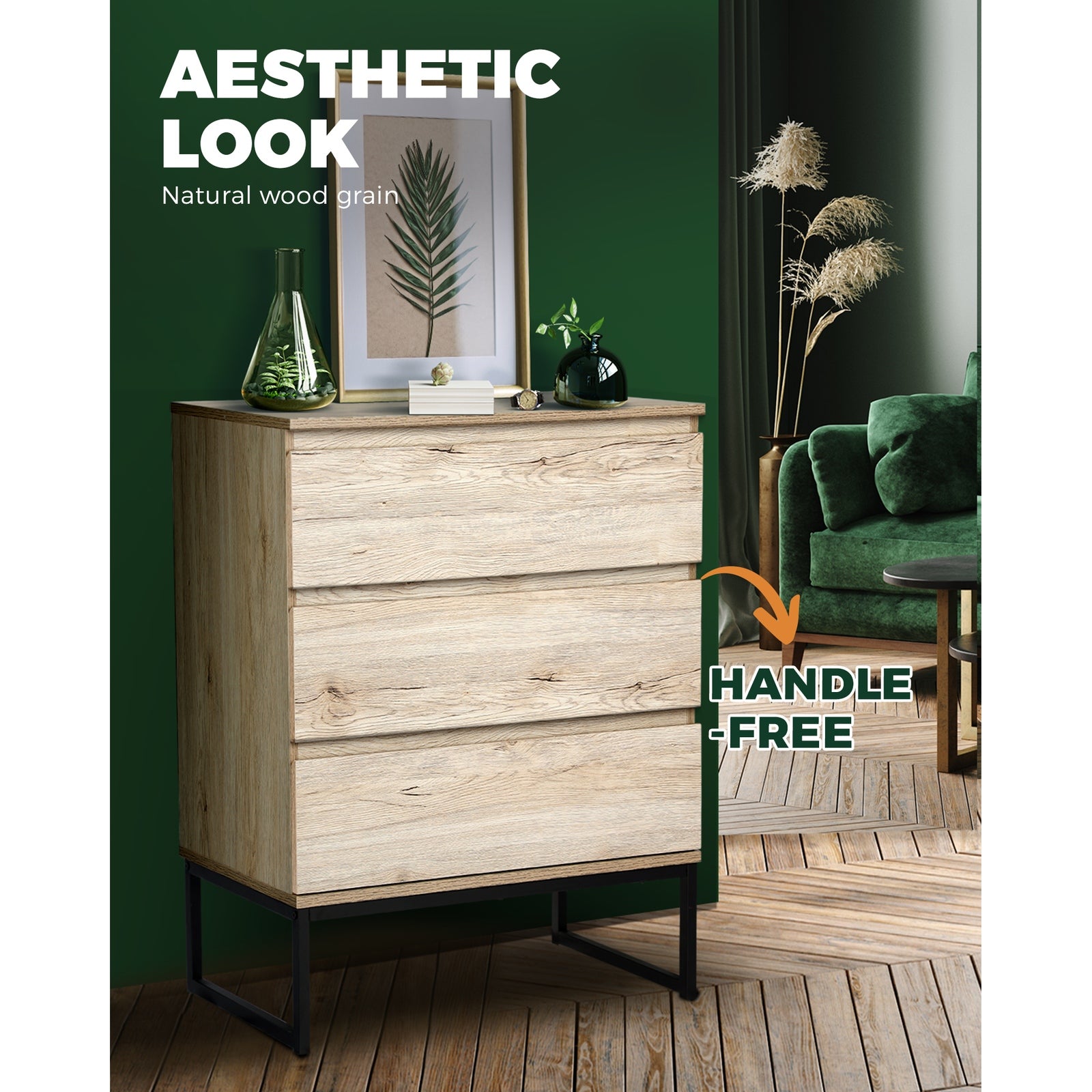 Oikiture 3 Chest of Drawers Storage Cabinet Tallboy Dresser Bedroom Furniture - Sunyee