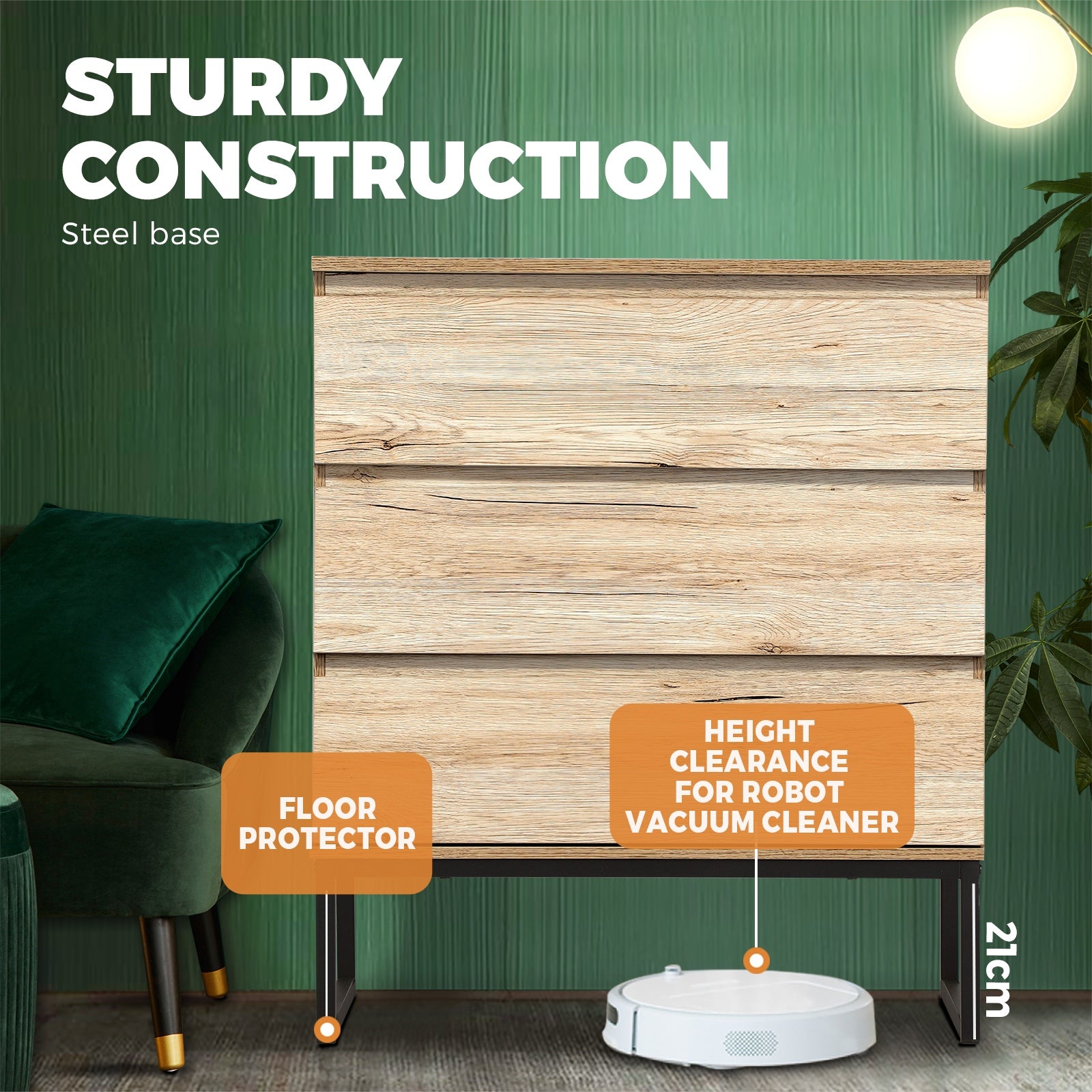 Oikiture 3 Chest of Drawers Storage Cabinet Tallboy Dresser Bedroom Furniture - Sunyee