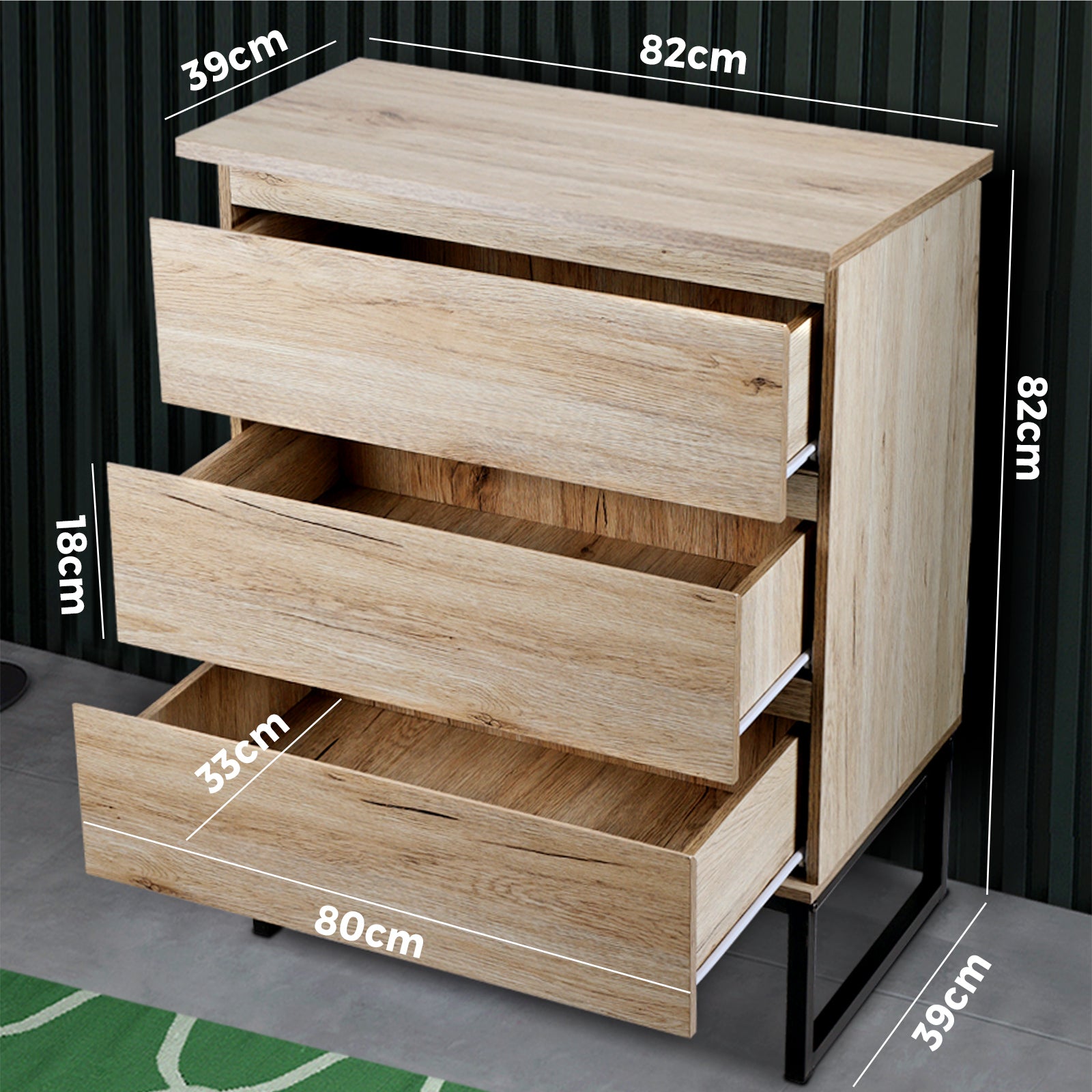 Oikiture 3 Chest of Drawers Storage Cabinet Tallboy Dresser Bedroom Furniture - Sunyee