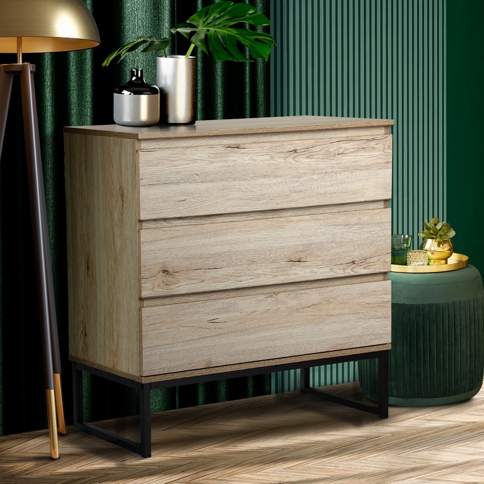 Oikiture 3 Chest of Drawers Storage Cabinet Tallboy Dresser Bedroom Furniture - Sunyee