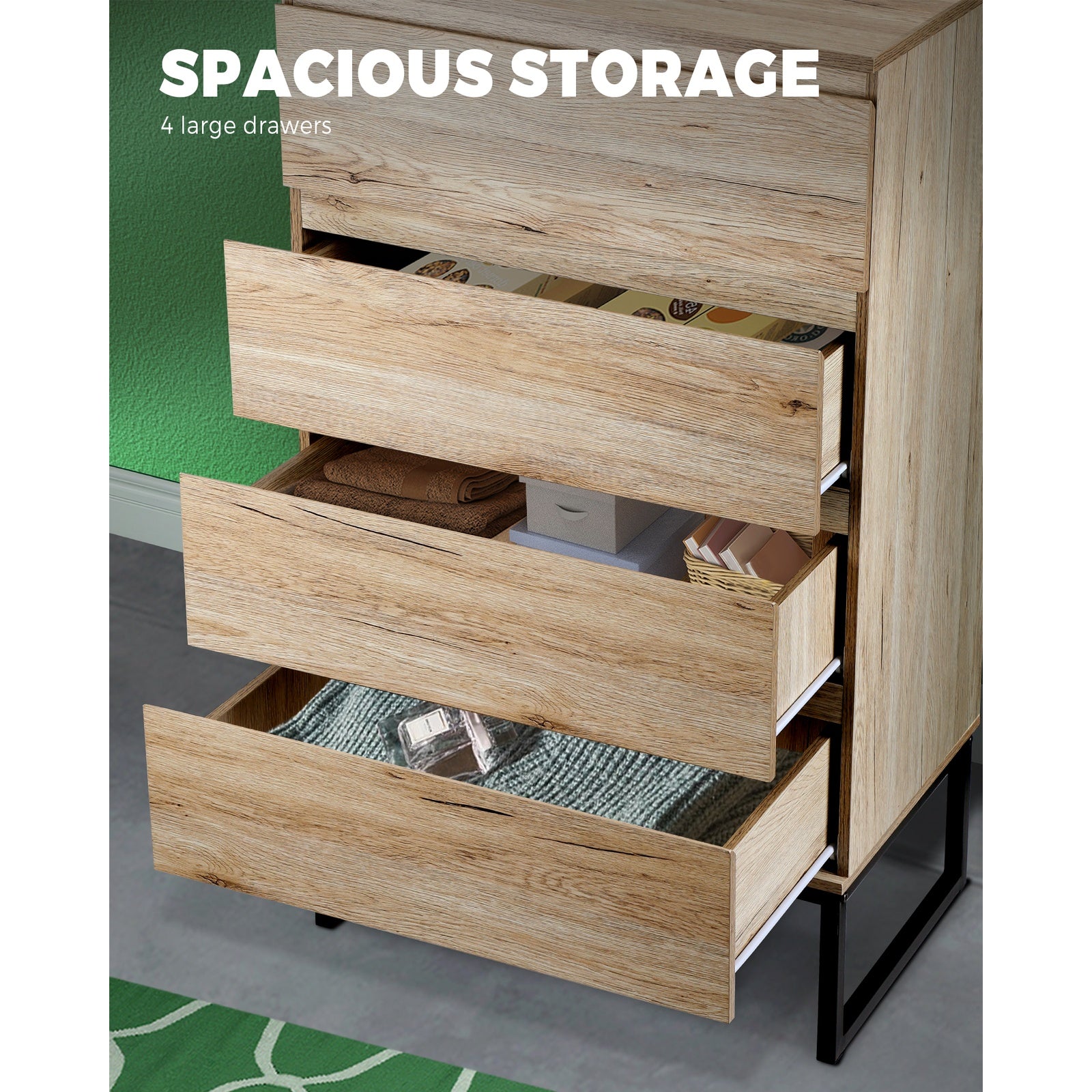 Oikiture 4 Chest of Drawers Storage Cabinet Tallboy Dresser Bedroom Furniture - Sunyee