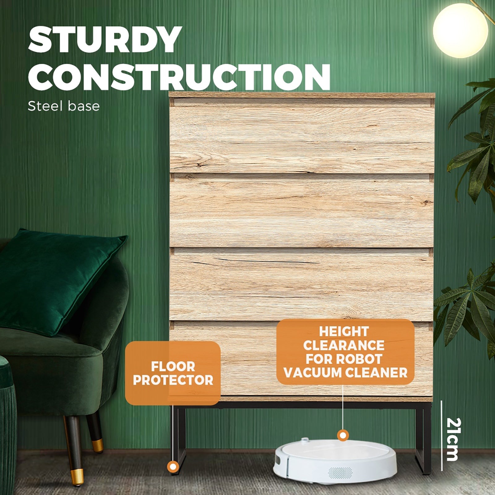 Oikiture 4 Chest of Drawers Storage Cabinet Tallboy Dresser Bedroom Furniture - Sunyee