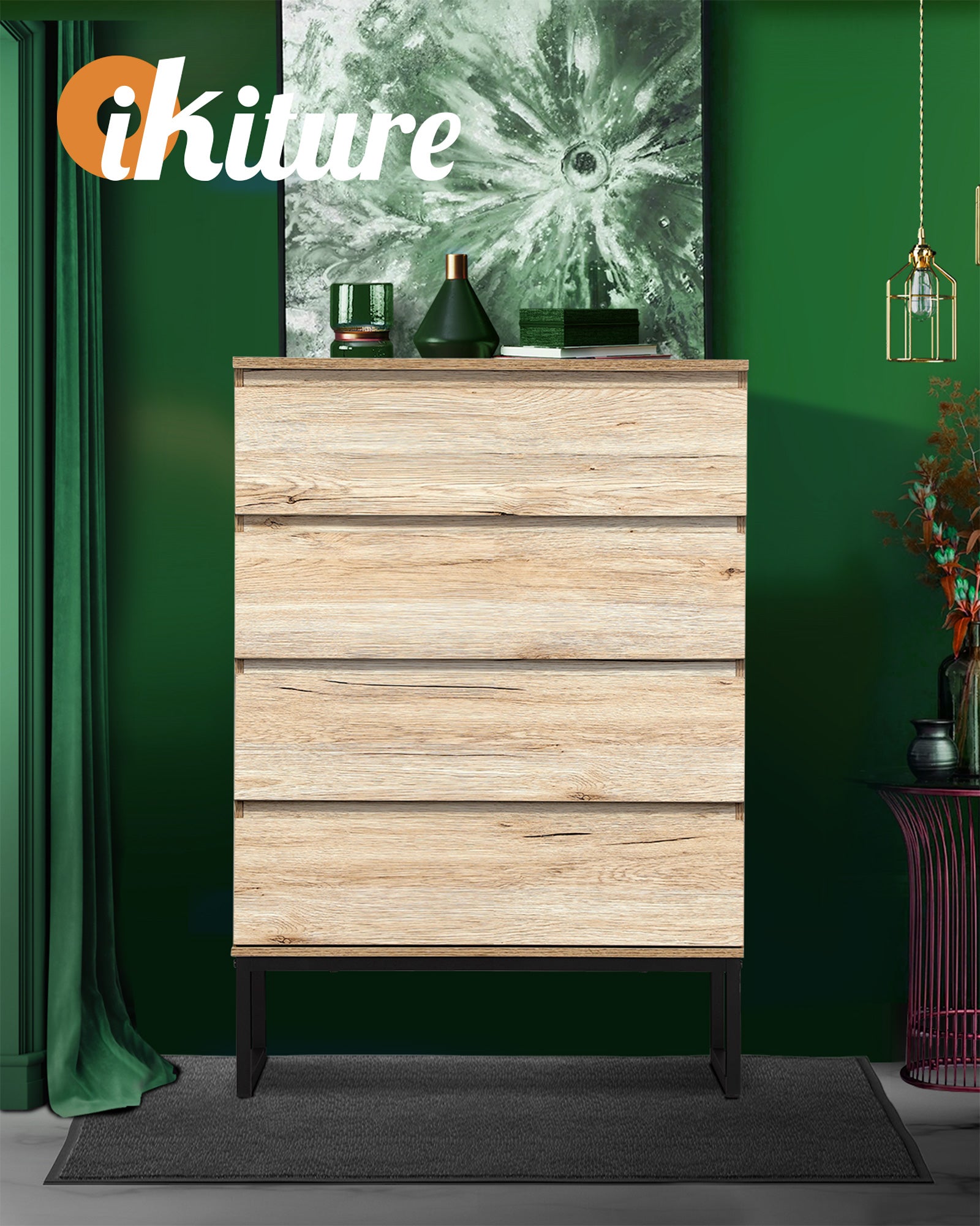 Oikiture 4 Chest of Drawers Storage Cabinet Tallboy Dresser Bedroom Furniture - Sunyee