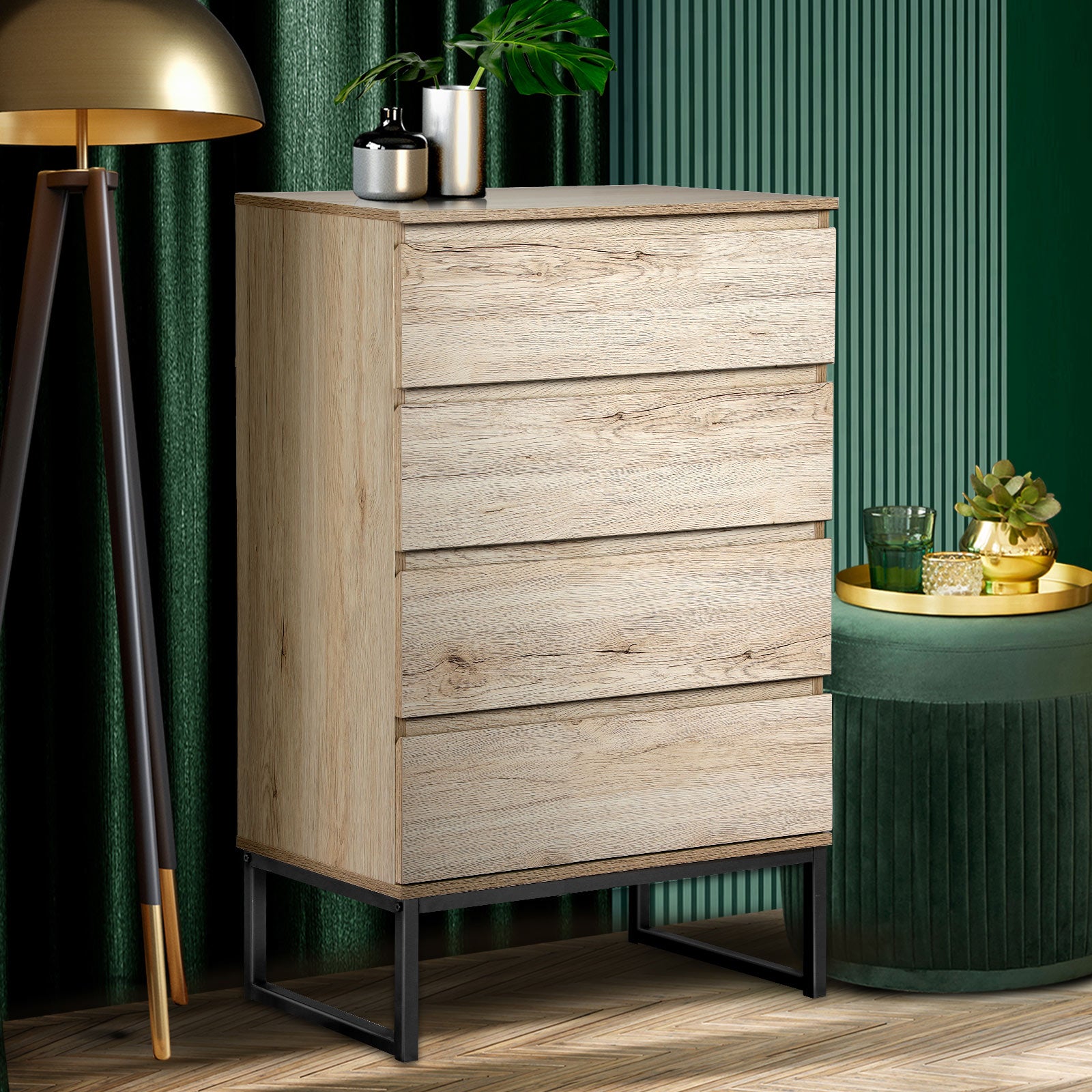 Oikiture 4 Chest of Drawers Storage Cabinet Tallboy Dresser Bedroom Furniture - Sunyee