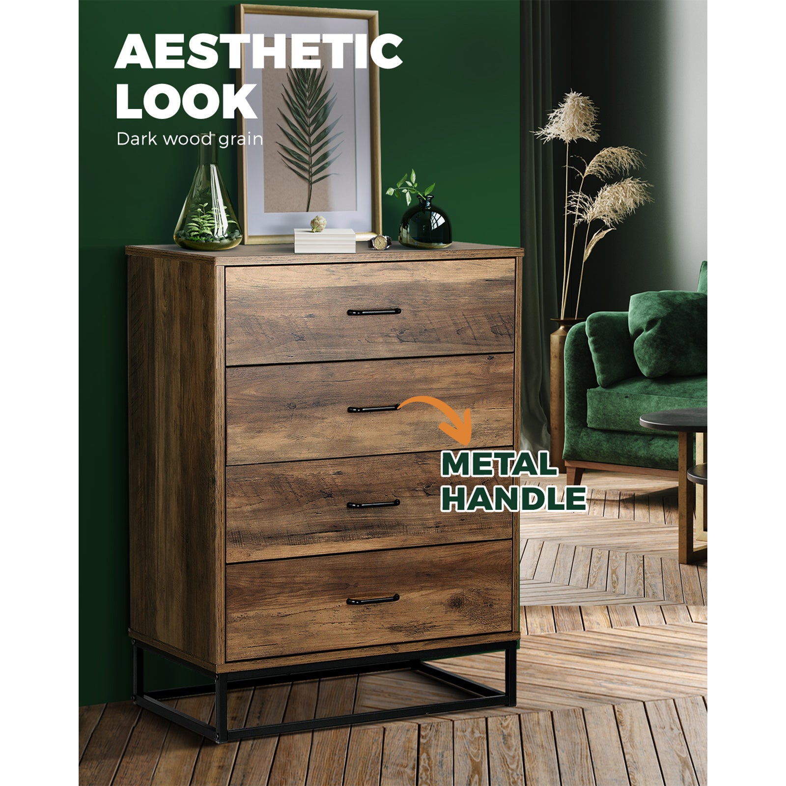 Oikiture 4 Drawers Chest of Drawers Storage Cabinet Tallboy Dresser Furniture - Sunyee