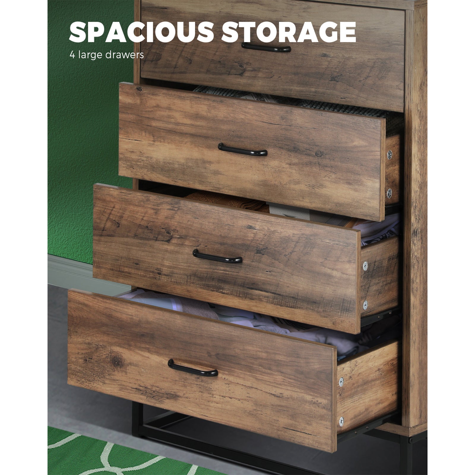 Oikiture 4 Drawers Chest of Drawers Storage Cabinet Tallboy Dresser Furniture - Sunyee