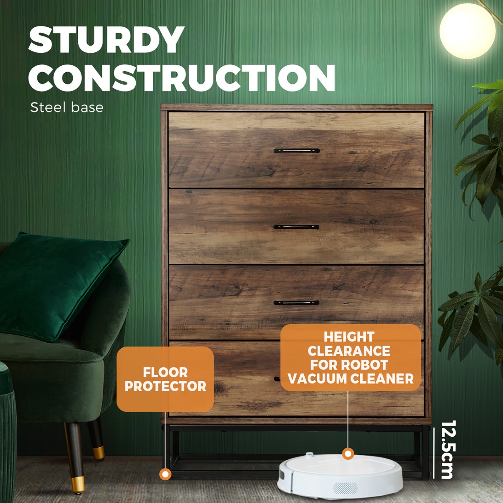 Oikiture 4 Drawers Chest of Drawers Storage Cabinet Tallboy Dresser Furniture - Sunyee