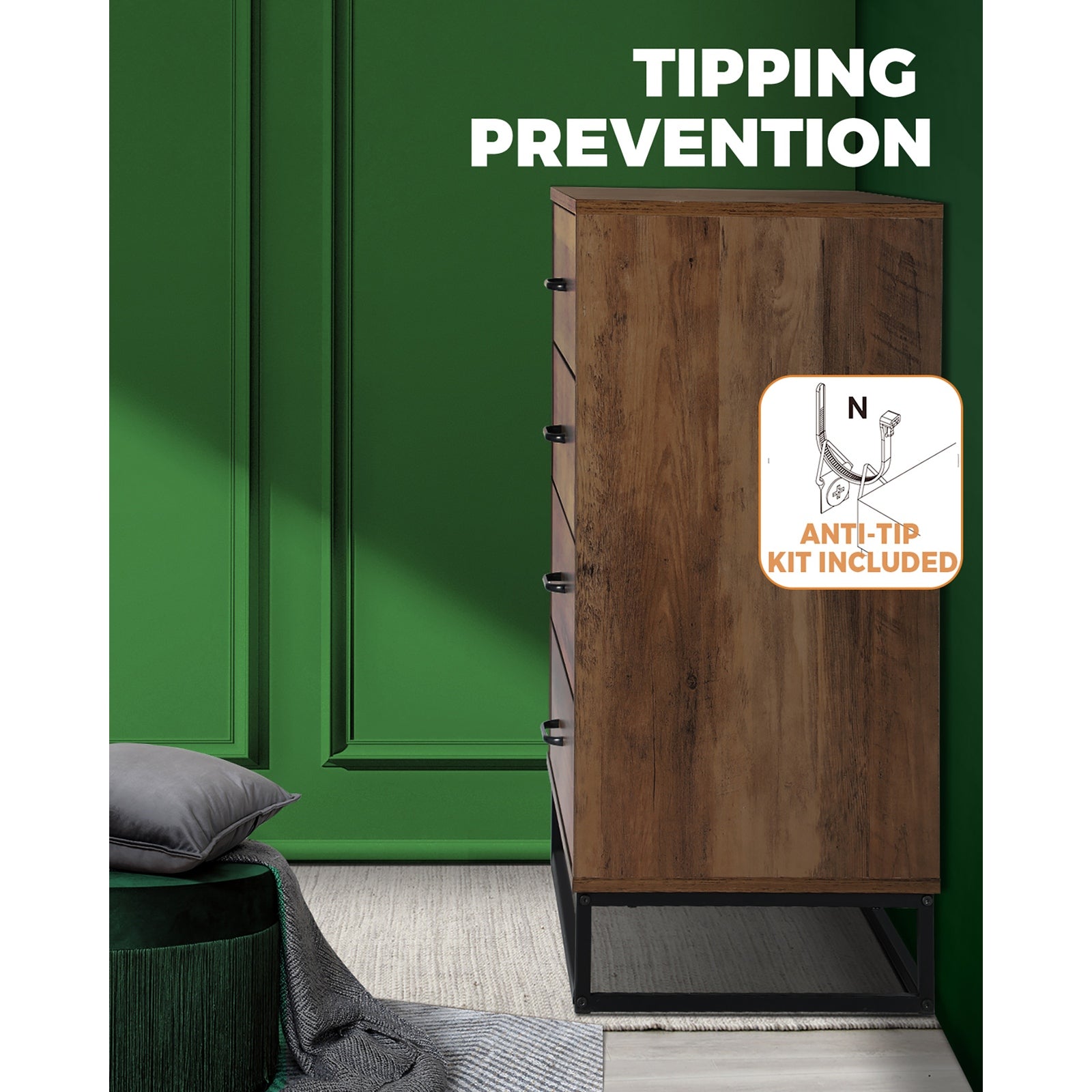 Oikiture 4 Drawers Chest of Drawers Storage Cabinet Tallboy Dresser Furniture - Sunyee