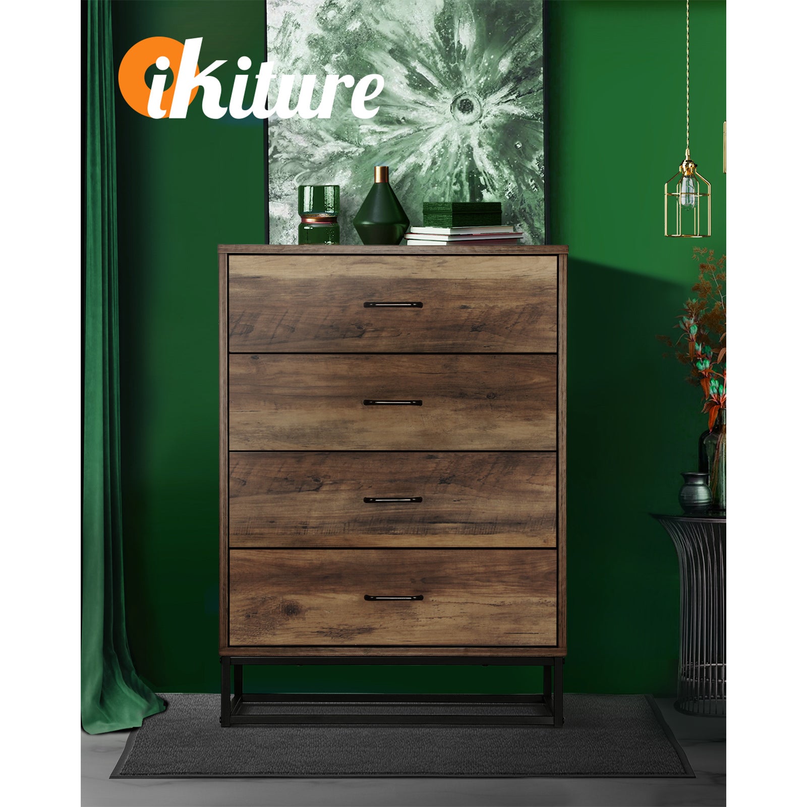 Oikiture 4 Drawers Chest of Drawers Storage Cabinet Tallboy Dresser Furniture - Sunyee