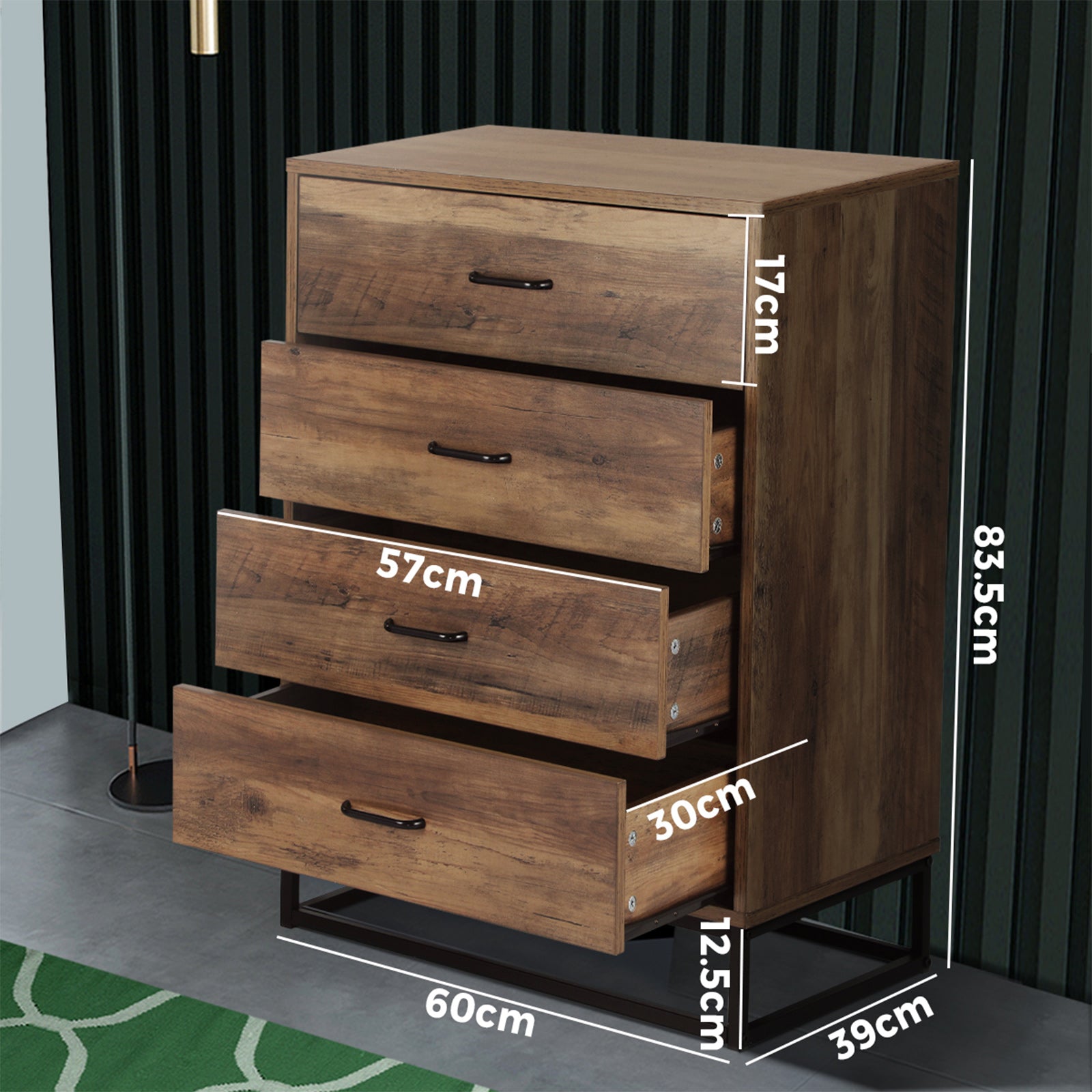 Oikiture 4 Drawers Chest of Drawers Storage Cabinet Tallboy Dresser Furniture - Sunyee