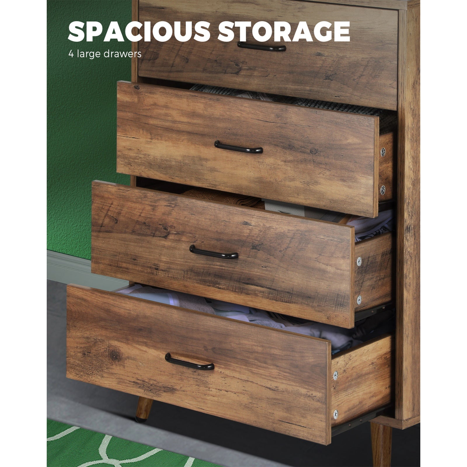 Oikiture 4 Chest of Drawers Storage Cabinet Tallboy Dresser Furniture Wooden