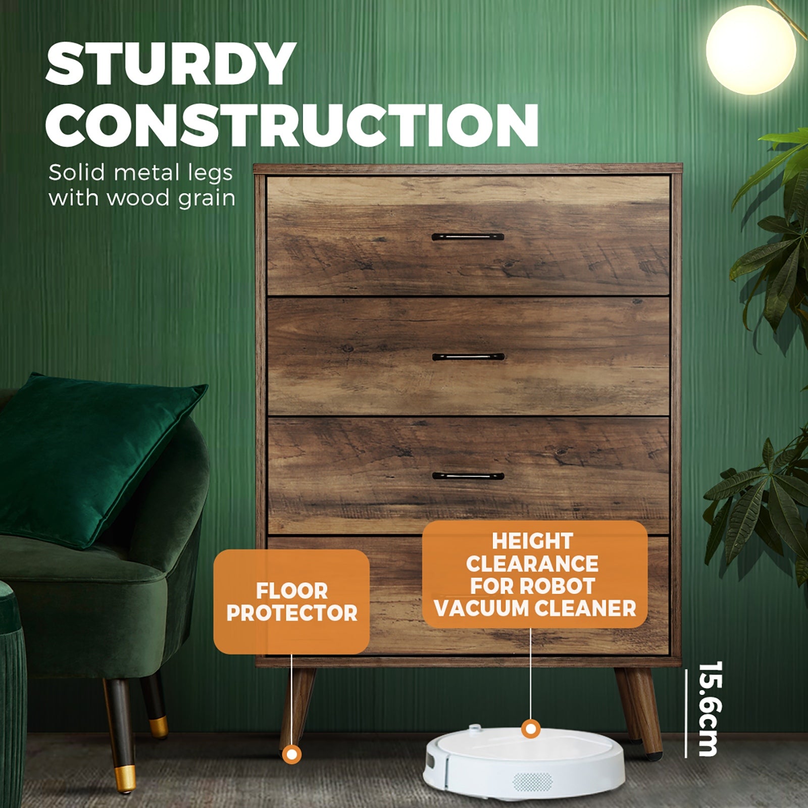 Oikiture 4 Chest of Drawers Storage Cabinet Tallboy Dresser Furniture Wooden - Sunyee