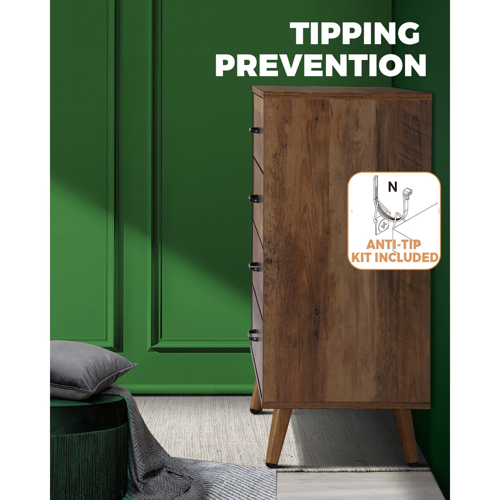 Oikiture 4 Chest of Drawers Storage Cabinet Tallboy Dresser Furniture Wooden - Sunyee